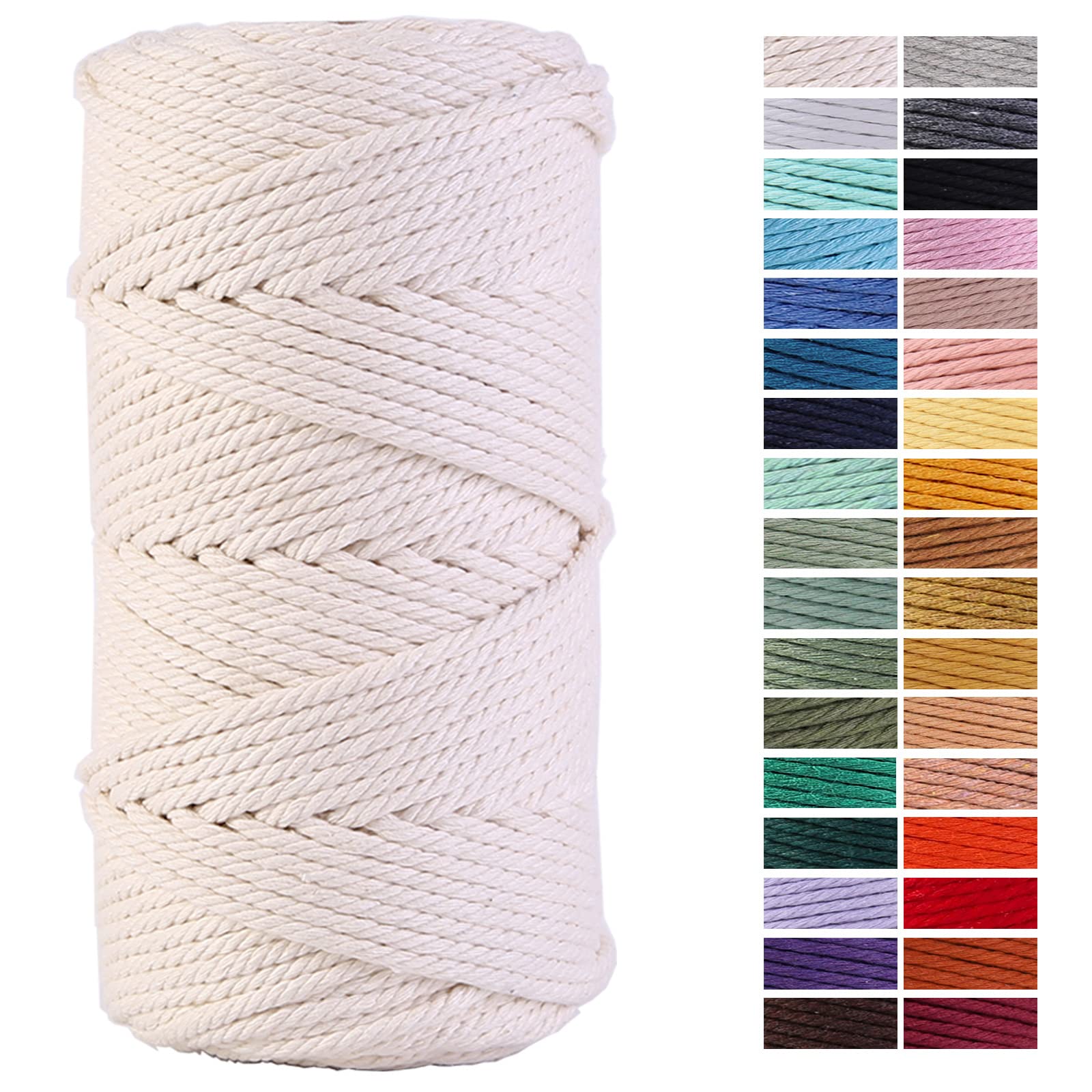 3mm x 109Yards 100% Natural Cotton Macrame Rope - Macrame Cord for Wall Hangings, Plant Hangers, DIY Crafts, Knitting & Home Decor | Perfect for Bohemian Style Decor, Wedding Backdrops and Handmade Jewelry Making