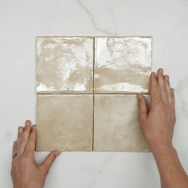 Handmade Spanish Ceramic Tile - Beige Malee Gloss Finish - 130x130x8mm - Perfect for Kitchen Backsplash, Bathroom Walls & Flooring Decor