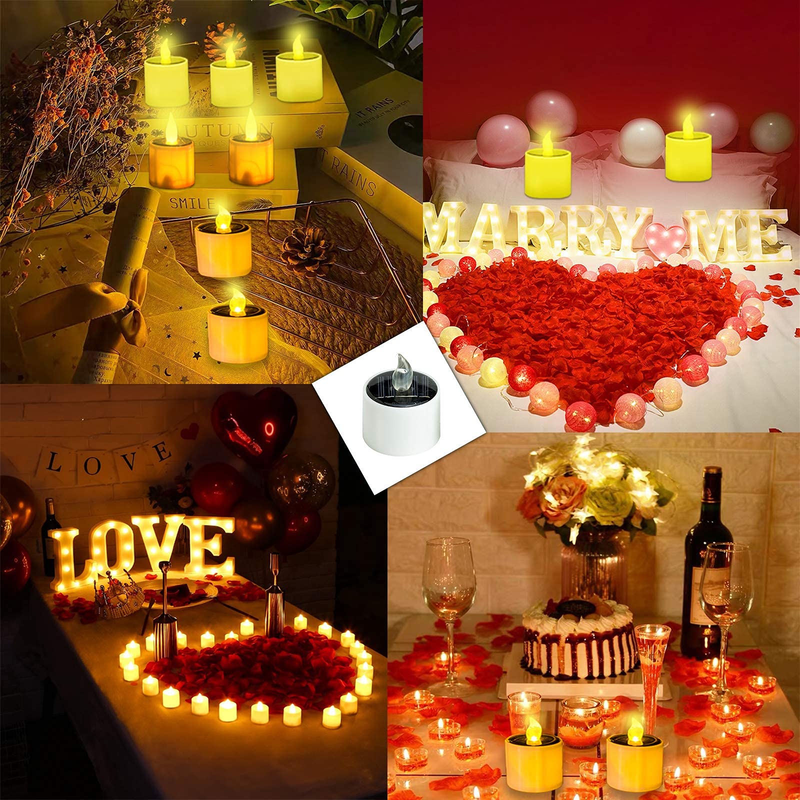 Tuoservo 8 Pack Solar LED Candles - Waterproof Flameless Tea Lights for Outdoor & Indoor Use - Warm White Solar Lights for Party, Wedding, Festival Decoration - Perfect for Patio, Garden, Table Centerpieces and Romantic Ambiance