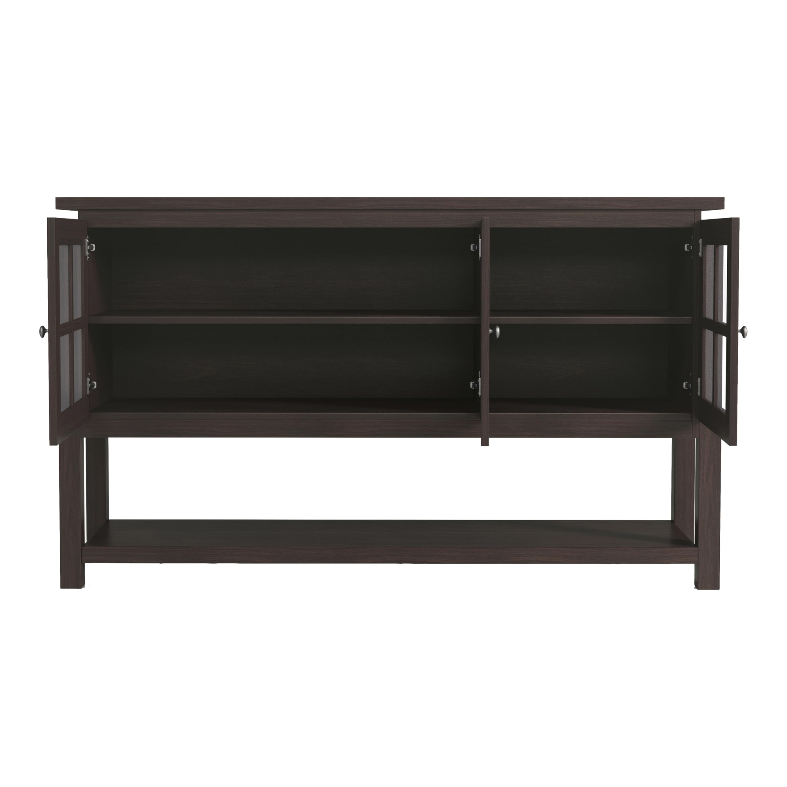 Furniture of America Julianna Farmhouse Sideboard Buffet Cabinet with Storage & Glass Doors - Solid Wood Kitchen Coffee Bar Console Table for Entryway, Dining Room, Living Room - Walnut Finish for Rustic Home Decor & Entertaining
