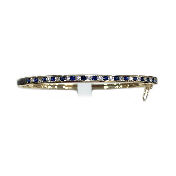 14K Yellow Gold Sapphire Bangle Bracelet for Women - Elegant Blue Gemstone Jewelry Gift for Birthday, Anniversary & Special Occasions