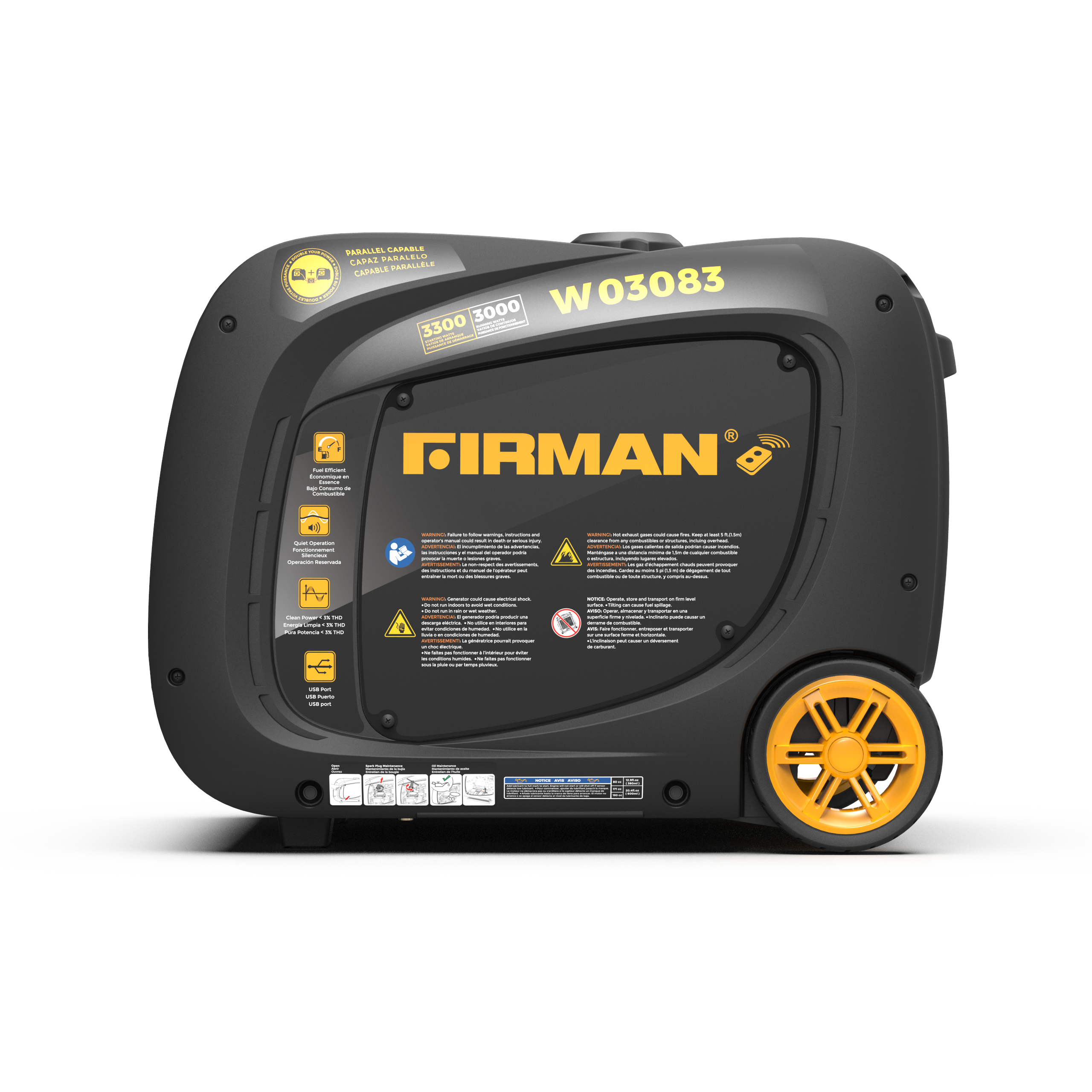 Refurbished 3300W Portable Inverter Gas Generator with Recoil Start - Perfect for Camping, RV Trips & Emergency Power Backup