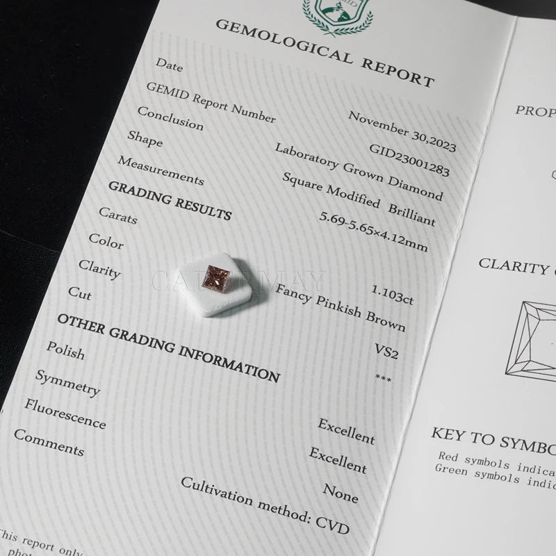 CADERMAY Square Cut EX Fancy Pinkish Brown CVD Lab Grown Diamond - VS2 Clarity Loose Gemstone for Jewelry Making | Engagement Rings, Necklaces & Custom Jewelry Designs