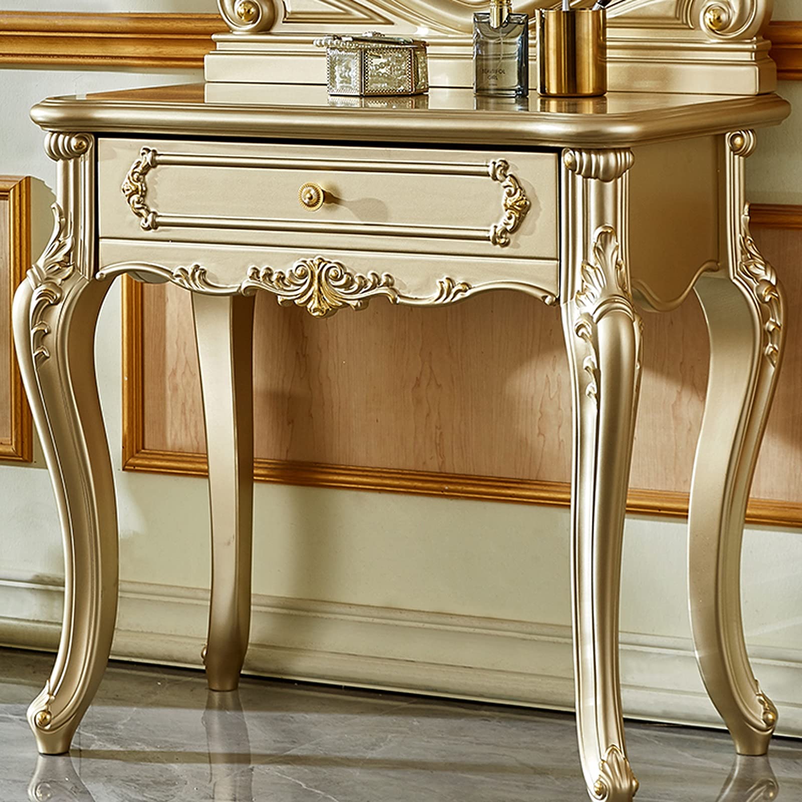 Vanity Makeup Table with Heart Mirror & Drawer for Bedroom - Perfect Dressing Table for Women & Girls