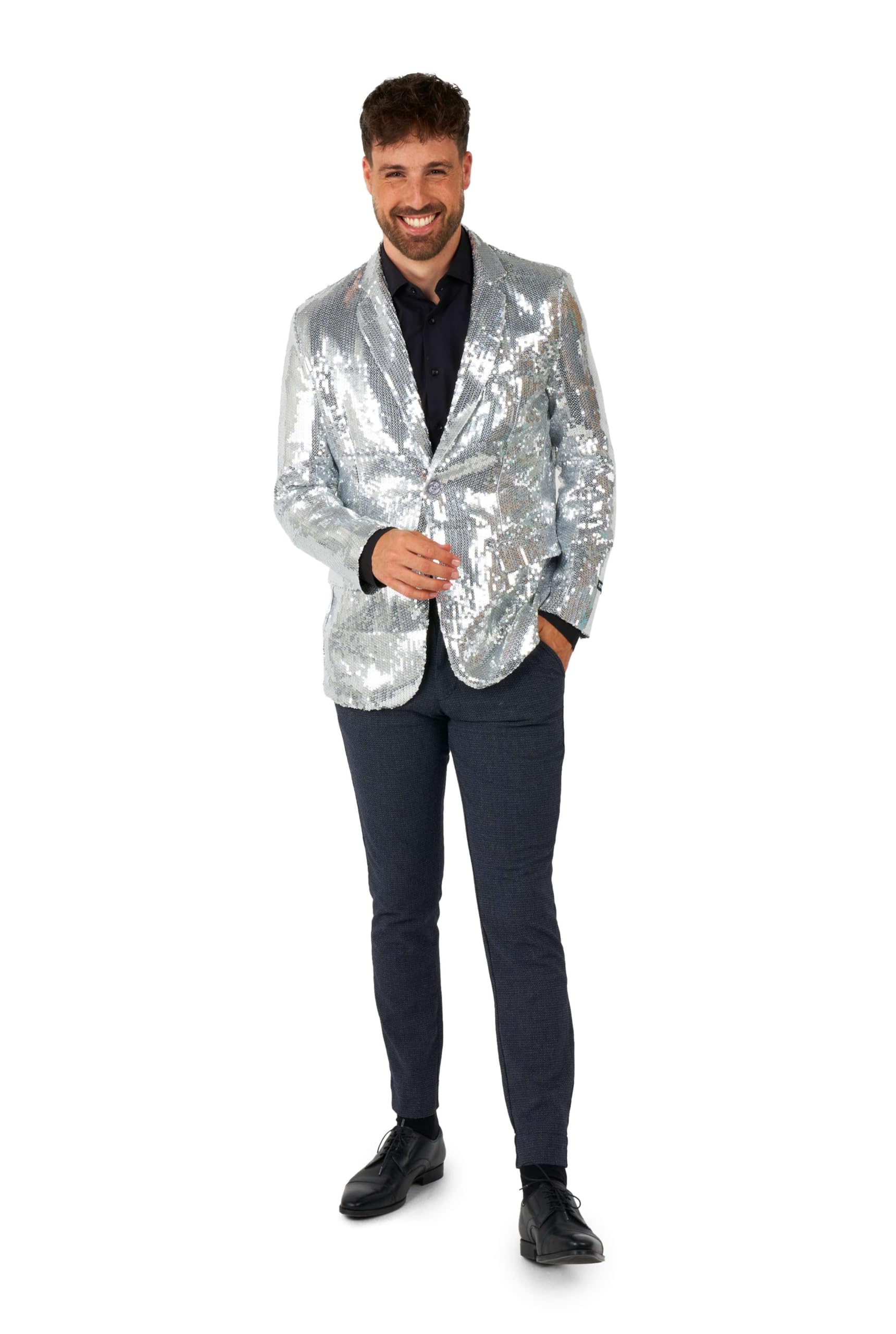 SUITMEISTER Men's Slim Fit Sequins Party Blazer - Shiny Tuxedo Jacket for Christmas, NYE, Prom & Special Occasions | Perfect for Weddings, Cocktail Parties & Evening Events