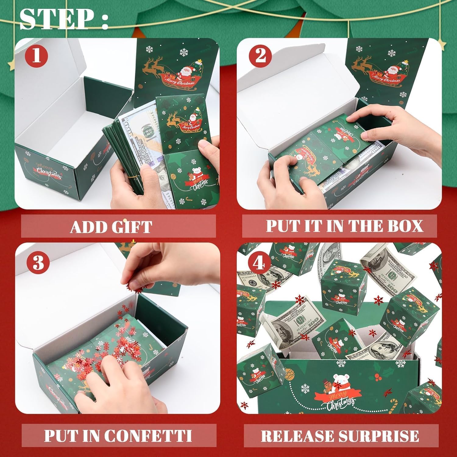 Rivlade Green Plants Surprise Gift Box Set - 6 Red Boxes for Money Gifts, Unique Plant-Themed Present for Birthdays, Holidays & Special Occasions | 2025 New Explosion Design