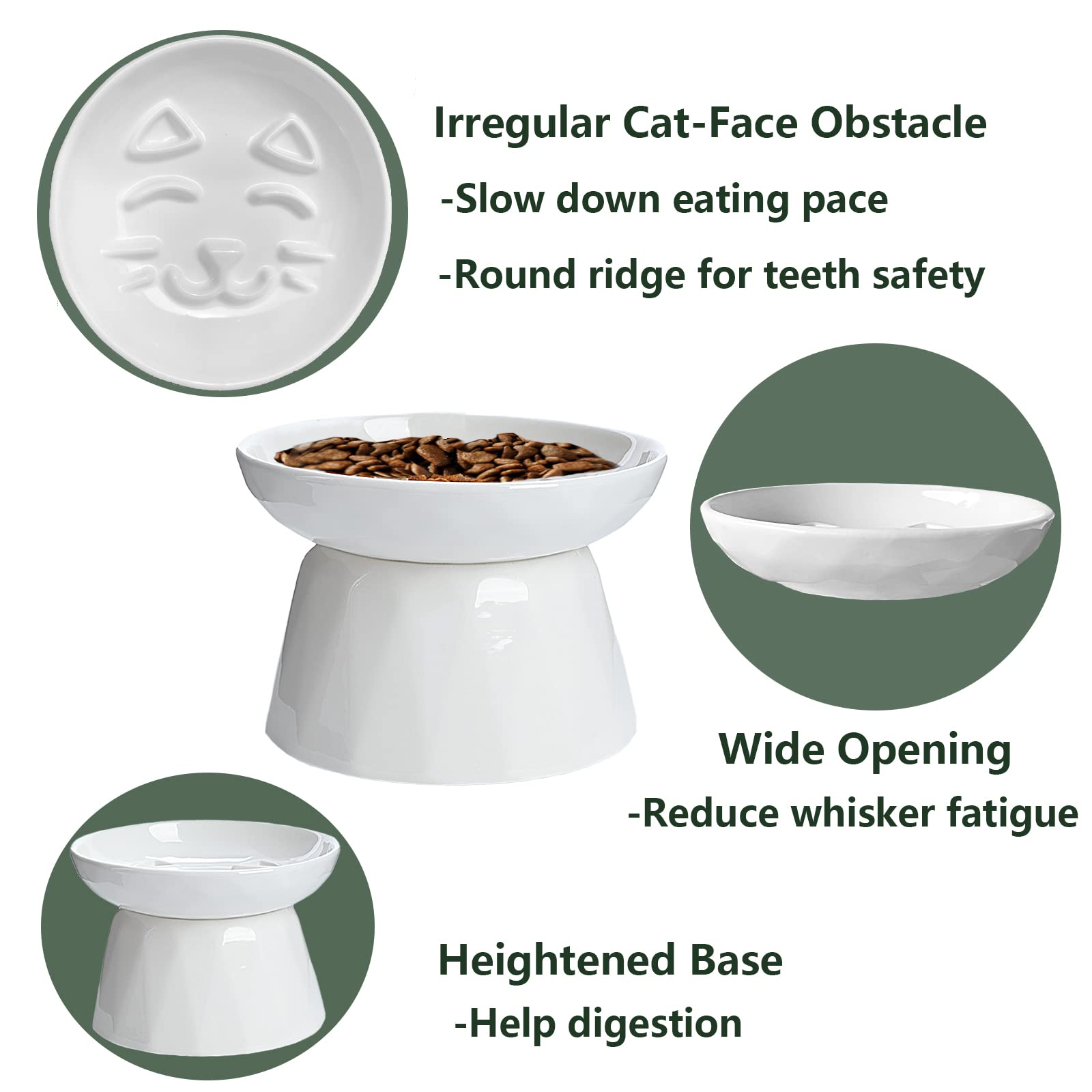Kopmath Ceramic Raised Slow Feeder Cat Bowl - Elevated Puzzle Food Plate for Healthy Eating of Wet & Dry Cat Food - Anti-Vomiting & Indigestion Prevention - Non-Slip Base & Dishwasher Safe (White) - Perfect for Fast Eaters & Digestive Health