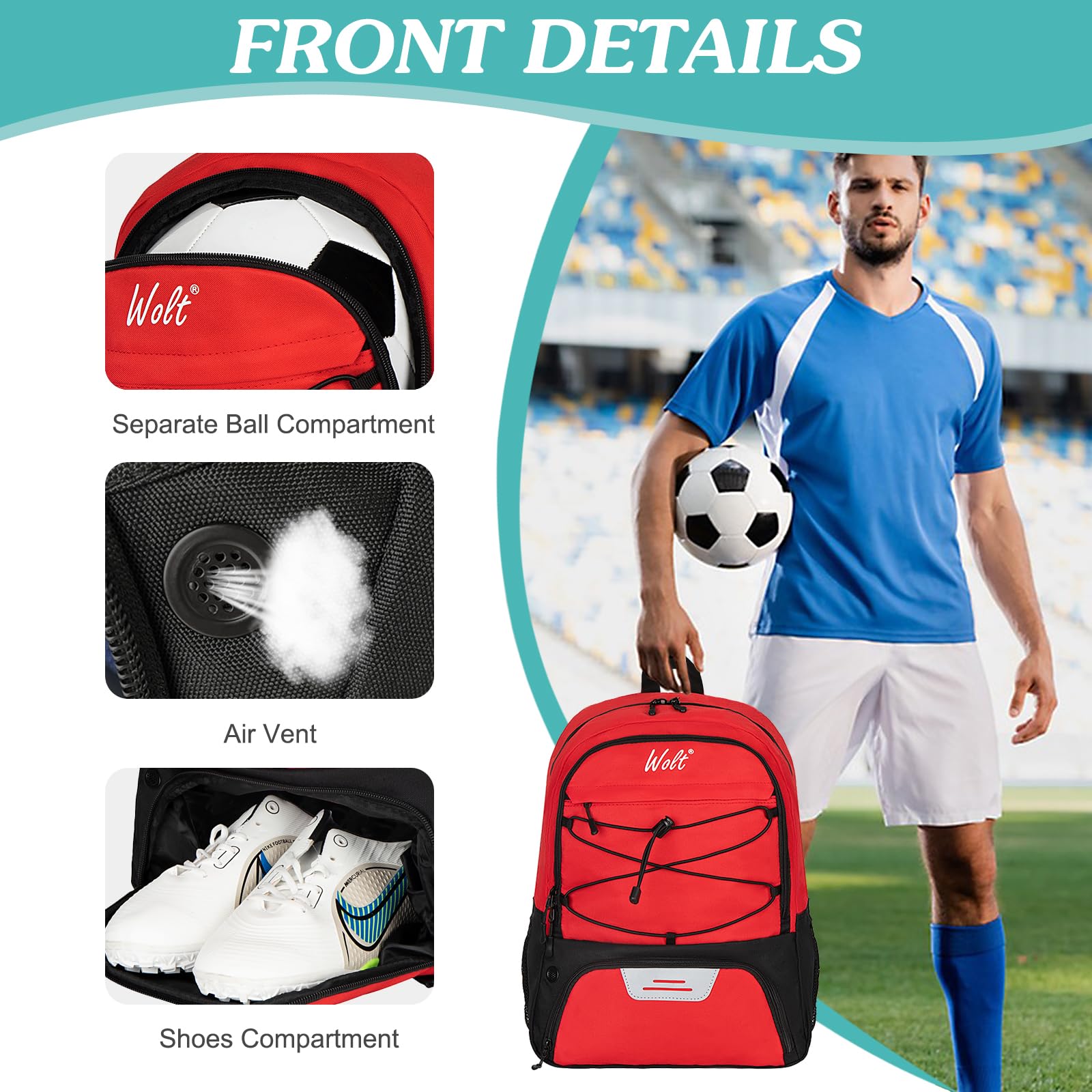 WOLT Youth Soccer Backpack with Shoe & Ball Compartments - Perfect for Sports Training