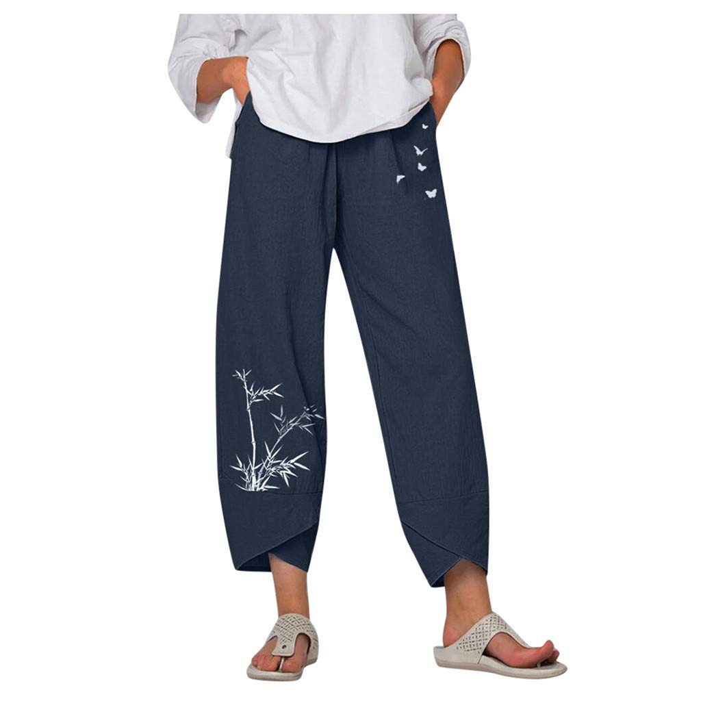 aihihe Women's Linen Wide Leg Palazzo Pants - Elastic Waist Drawstring Capris with Pockets | Casual Summer Trousers for Beach, Travel & Lounge Wear