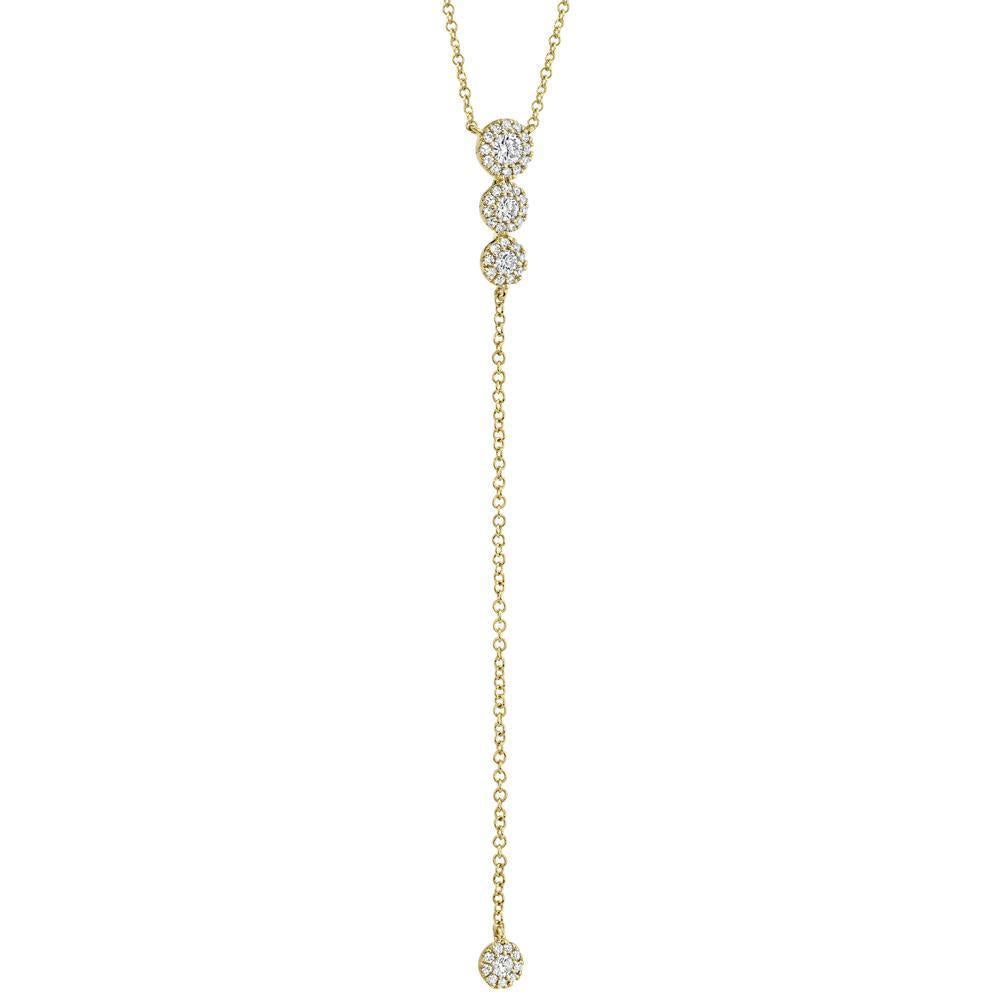 14K Gold 0.29 CTW Round Brilliant Diamond Halo Lariat Necklace for Women - Elegant Layered Pendant Jewelry Gift for Anniversary, Valentine's Day & Special Occasions