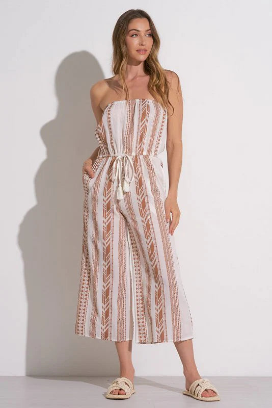 Strapless Crop Jumpsuit in Beige | Women's Fashion Romper | Perfect for Summer Outfits, Beach Vacations & Date Nights