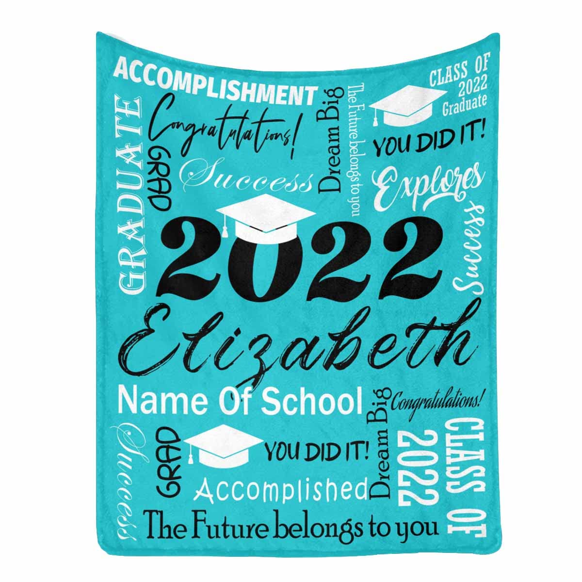 Custom Graduation Blanket 2022 - Personalized 'You Did It' Green Throw Blanket for High School & College Graduates, 50x60 - Perfect Gift for Boys & Girls - Great for Dorm Rooms, Celebrations & Photo Props