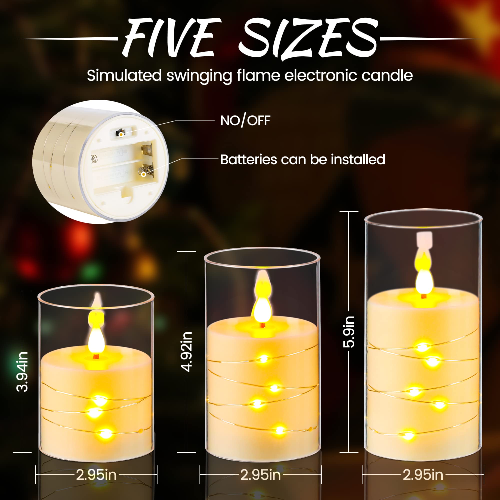 Flickering Flameless LED Candles with Star String Lights - Battery Operated, Remote & Timer - Set of 3 Ivory White Acrylic Pillar Candles for Home Decor, Wedding, Party & Holiday Ambiance