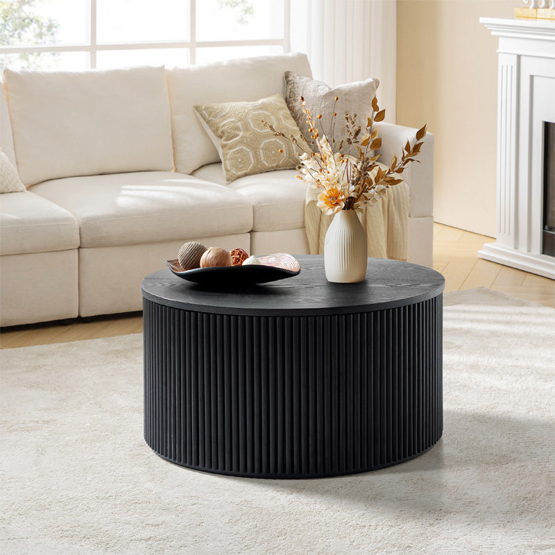 Julius 31.5 Inch Round Black Coffee Table with Storage - Modern Living Room Center Table for Small Spaces, Perfect for Holding Remote, Books & Decor
