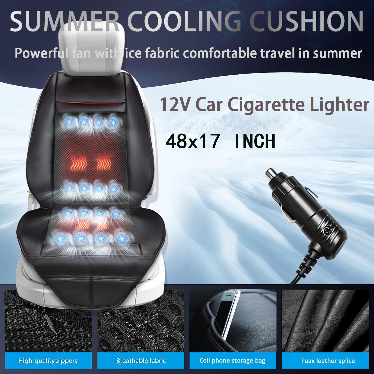 3 in 1 Cooling Car Seat Covers - Summer & Winter Massage Seat Cushion with 16 Fans, 12V High Power Fast Cooling for Cars & SUVs - Breathable Black Car Seat Cover (1PC) - Perfect for Road Trips & Hot Weather Commuting