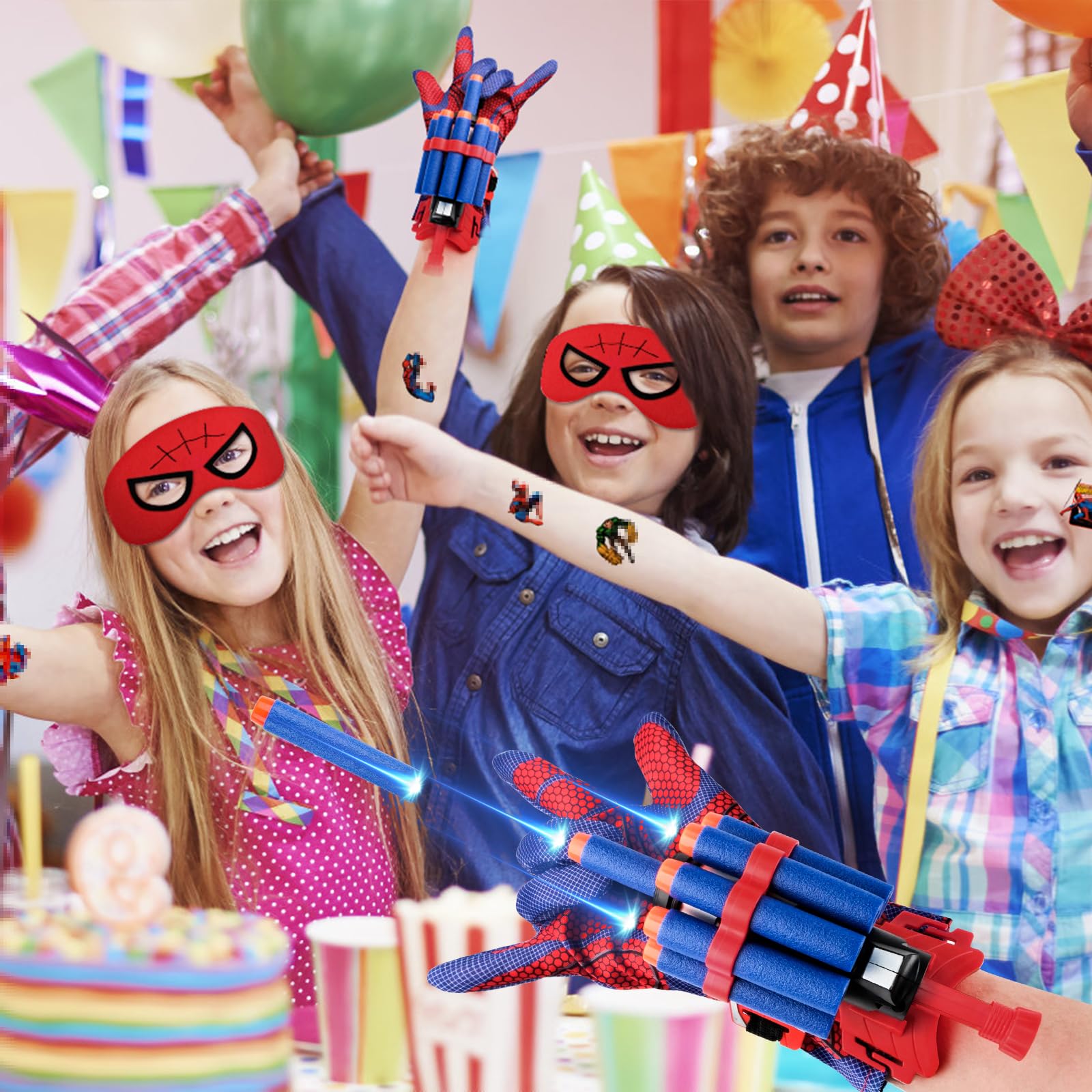 WUGU Launcher Glove - Plastic Cosplay Glove with Hero Thrower Wrist Toy, Mask & Stickers | Spider-Man Inspired Educational Toy for Kids | Perfect for Role Play, Birthday Gifts & Superhero Parties