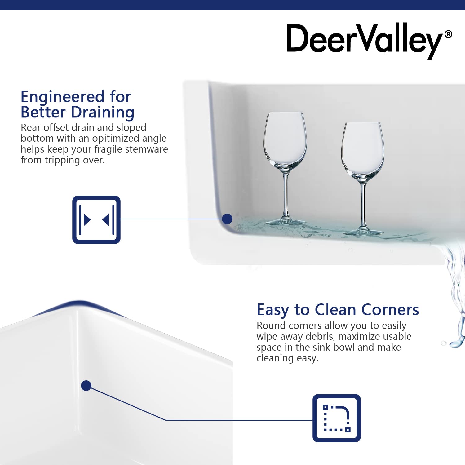 DeerValley 33'' White Farmhouse Apron Kitchen Sink - Fireclay Single Bowl with Arch Edge, Bottom Grid & Strainer | Perfect for Rustic & Modern Farmhouse Kitchens (Model DV-1K516)
