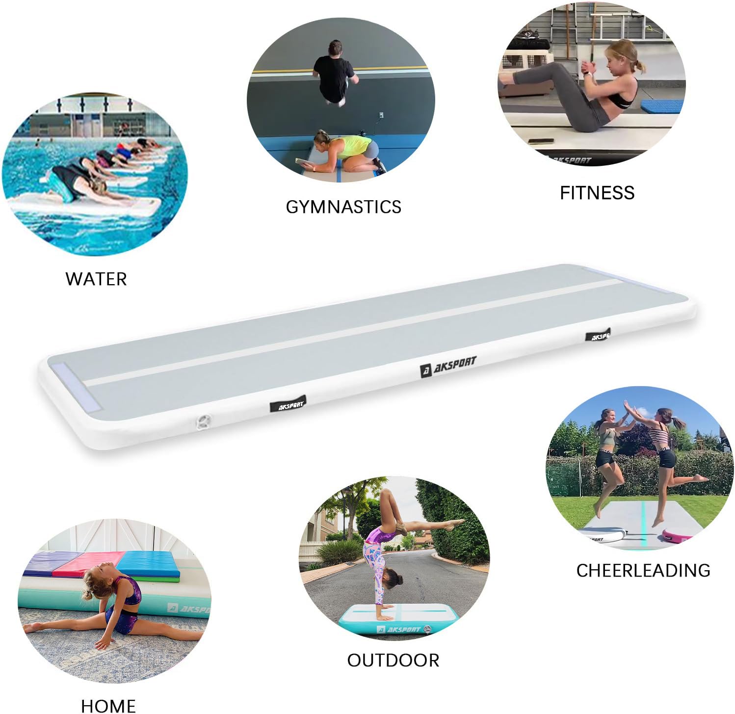 AKSPORT Inflatable Gymnastics Air Mat - Portable Tumble Track for Home, Gym, Cheerleading & Parkour Training - Includes Air Pump - Perfect for Indoor Practice, Beach, Park & Water Activities