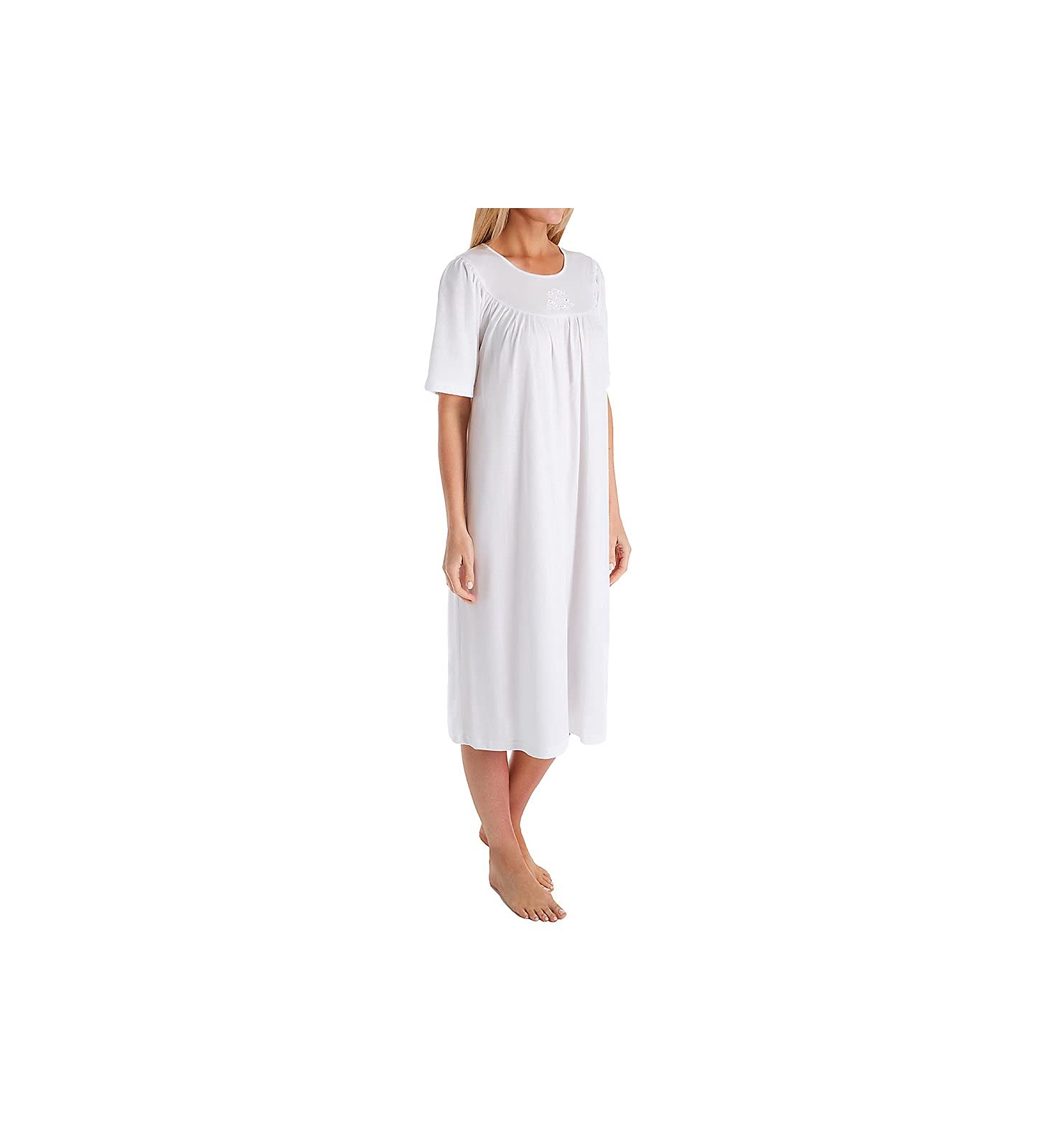 Calida Women's Soft Cotton Short Sleeve Nightgown - Breathable Sleepwear for Summer Nights - White (Style 34000S) | Perfect for Home Lounging & Comfortable Sleep