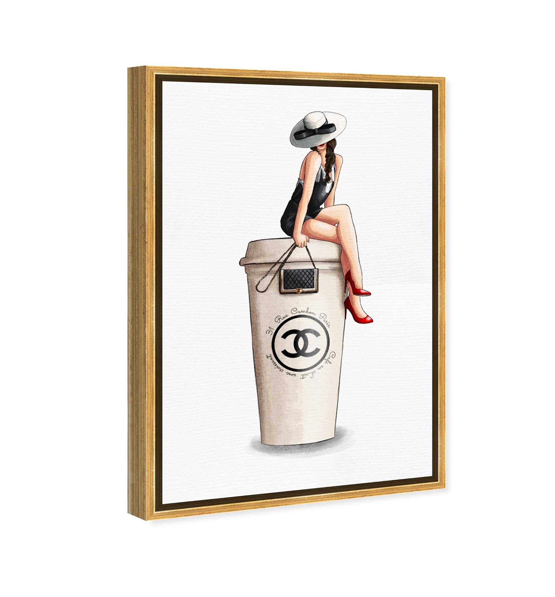 Oliver Gal Artist Co. Fashion & Glam Wall Art Canvas Print - 20x30 Inch Gold Framed Handbag Painting, Cafe Au Lait Cambon Dark Home Decor | Perfect for Living Room, Bedroom & Office Wall Decoration