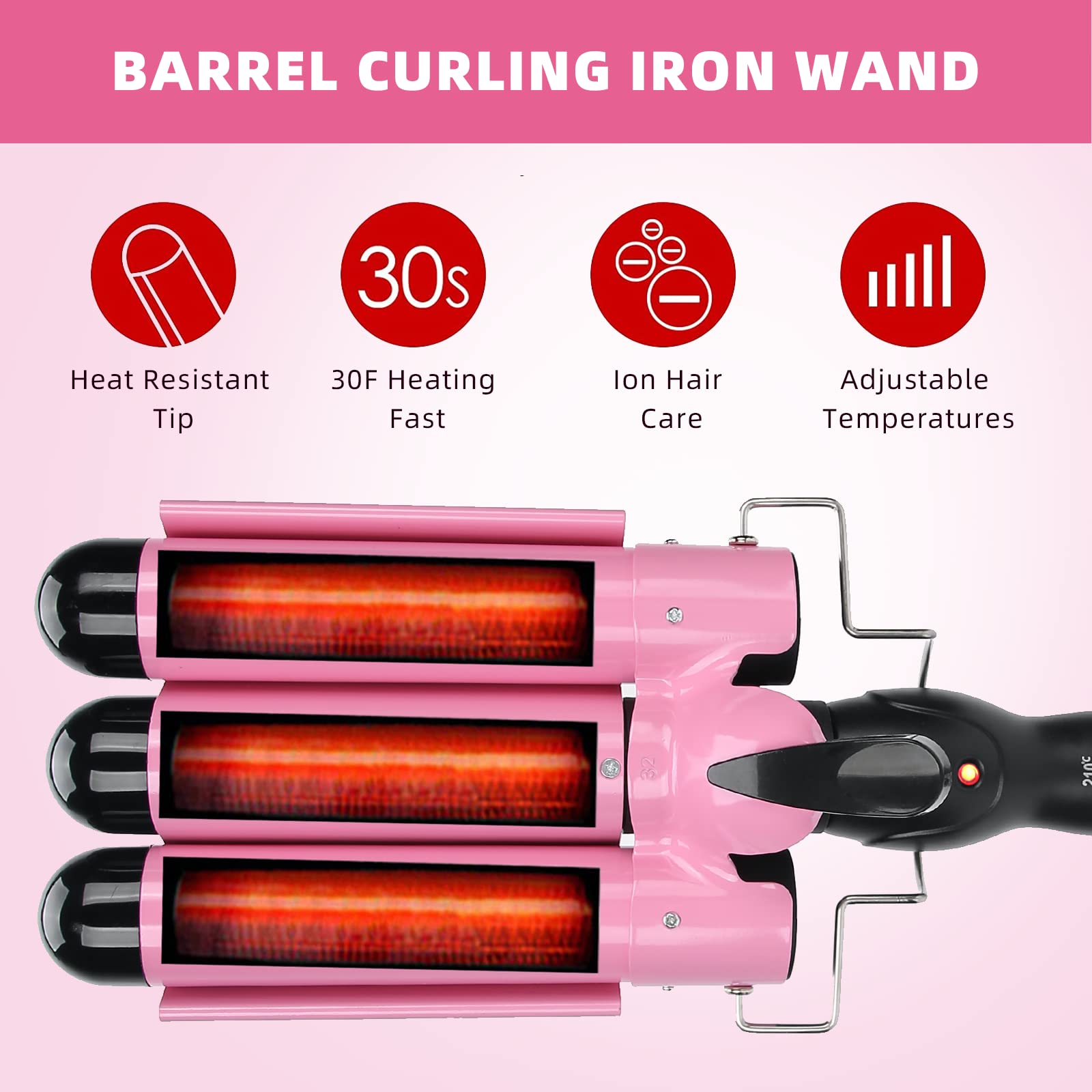 3 Barrel Curling Iron Wand - 32mm Hair Curler for Short & Long Hair, Waver Crimper Styling Tool with Ceramic Technology | Perfect for Beach Waves, Party & Wedding Hairstyles