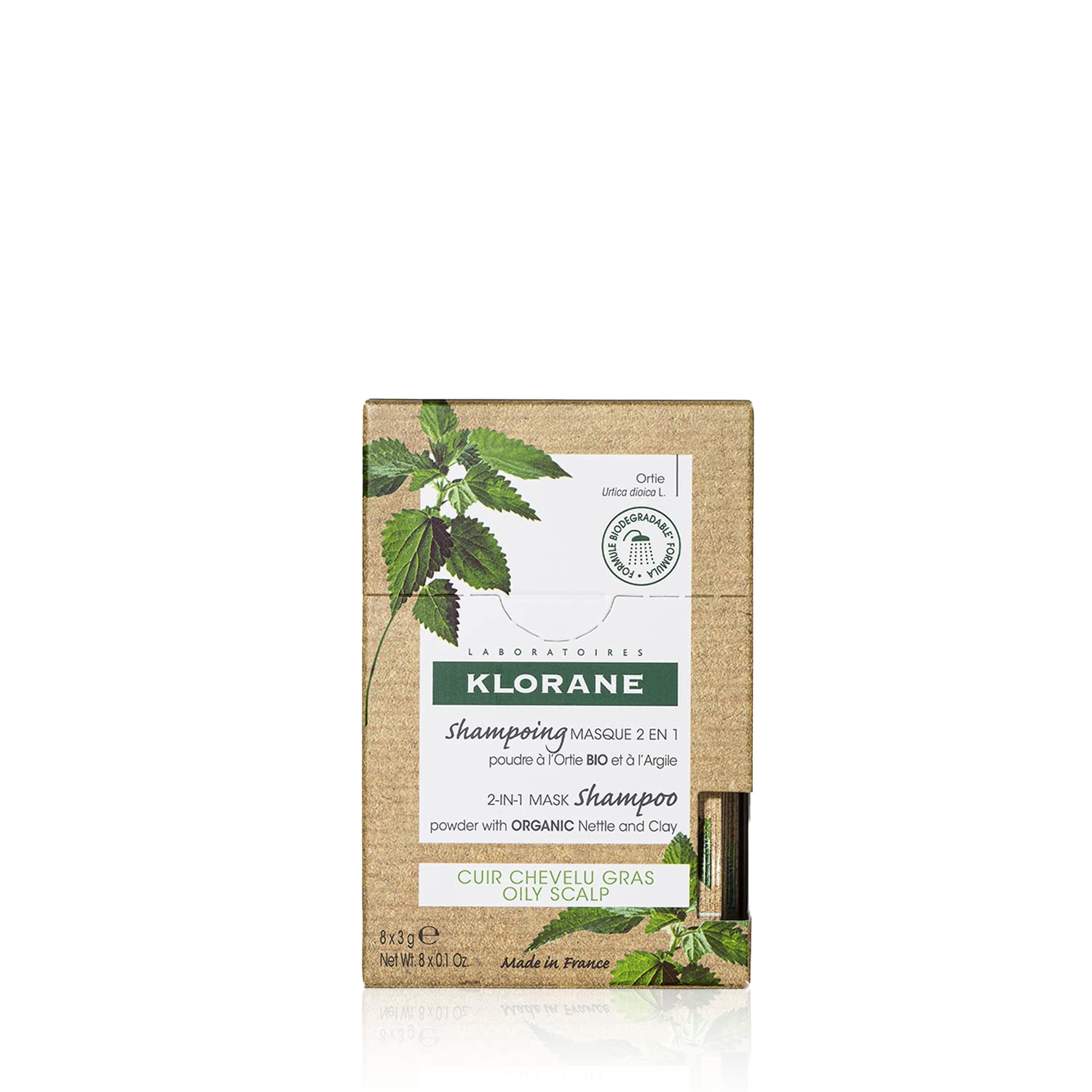 Klorane Oil Control 2-in-1 Mask & Shampoo Powder with Nettle & Clay for Oily Hair & Scalp | Deep Cleansing Powder-to-Foam Treatment | Paraben, Silicone & Sulfate Free | Biodegradable & Vegan | Perfect for Travel & Gym Use