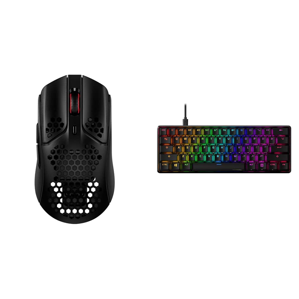 HyperX Pulsefire Haste Gaming Mouse & Alloy Origins 60 Mechanical Keyboard - Ultra Compact 60% Design, RGB Backlit, PBT Keycaps | Perfect for FPS, MOBA & Esports Gaming | NGENUITY Software Compatible
