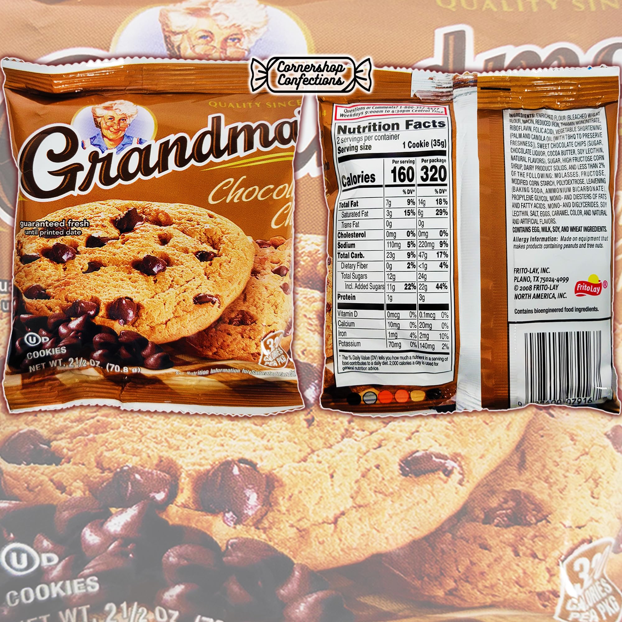 Grandma's Chocolate Chip Cookies Bulk Pack - 20 Individually Wrapped 2.5oz Bags (2 Large Cookies Each) - Perfect for Birthdays, Lunch Boxes, Office Snacks & Road Trips - Delicious Homemade-Style Cookies for Gifts, Parties & Family Gatherings - Cornershop Confections