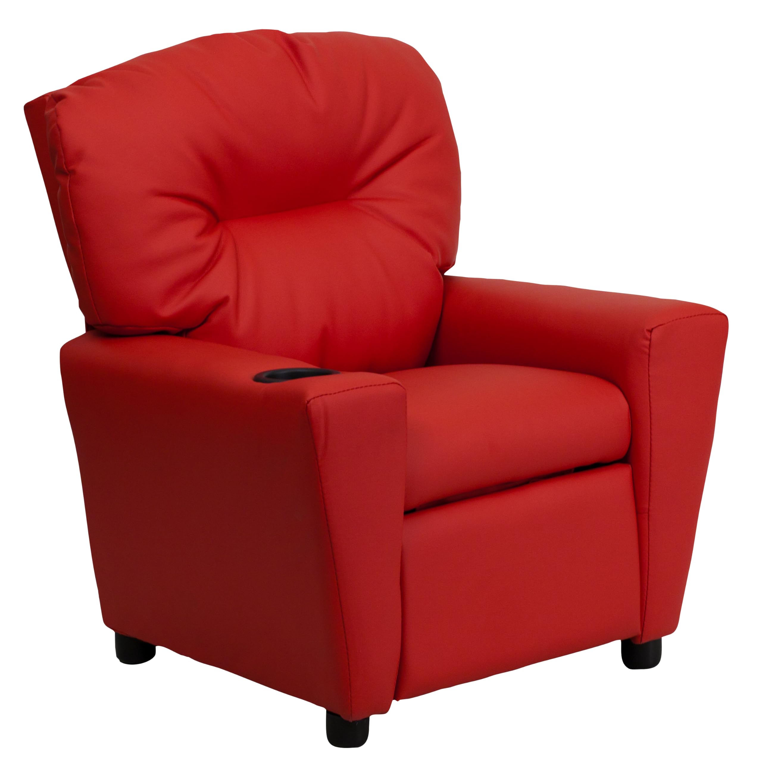 Flash Furniture Chandler Vinyl Kids Recliner with Cup Holder & Safety Recline - Contemporary Reclining Chair for Children (Supports up to 90 lbs, Red) - Perfect for Playrooms, Bedrooms & Movie Nights