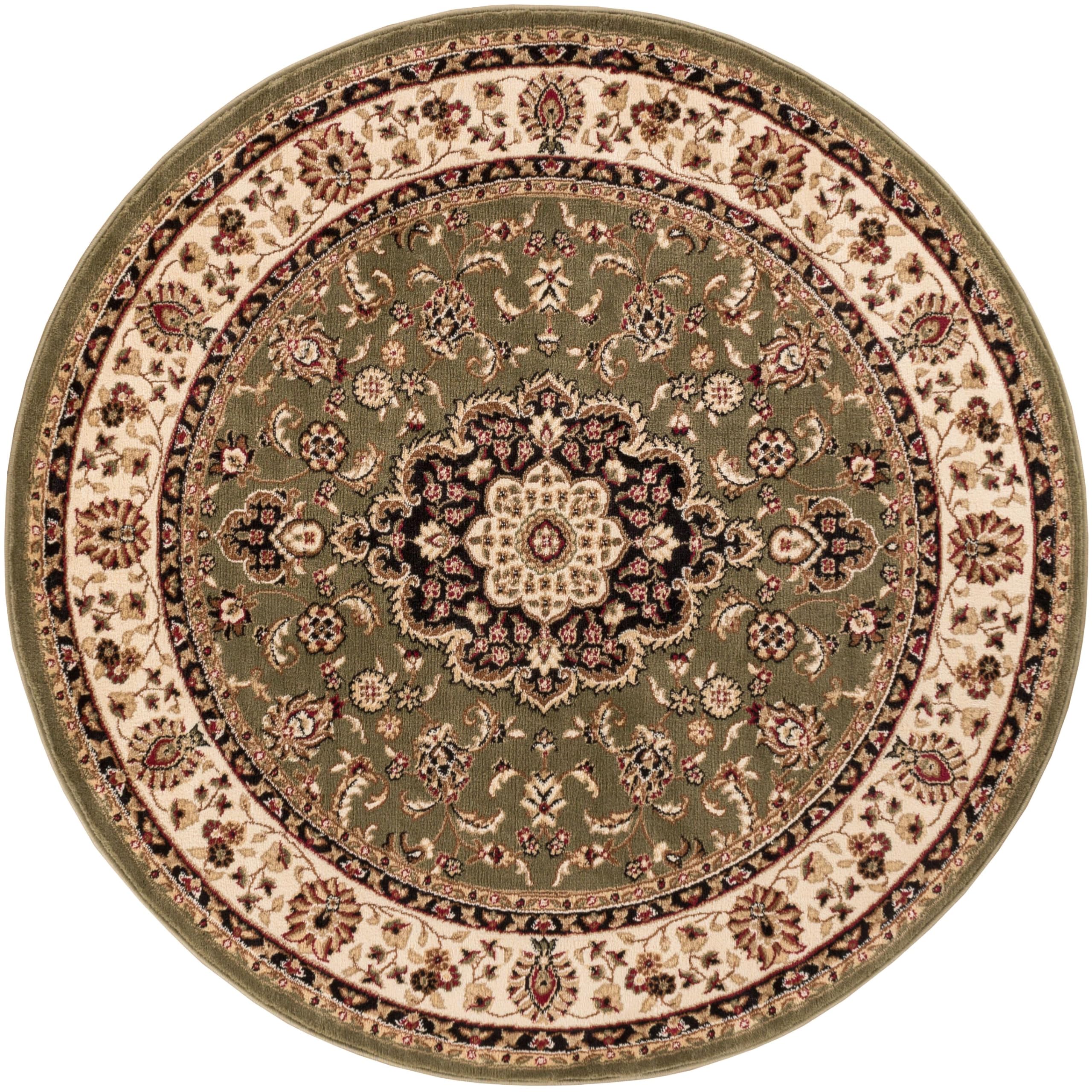 Well Woven Barclay Collection Medallion Kashan Green 8 ft Round Area Rug - Soft Non-Slip Living Room, Bedroom & Dining Room Carpet for Home Decor