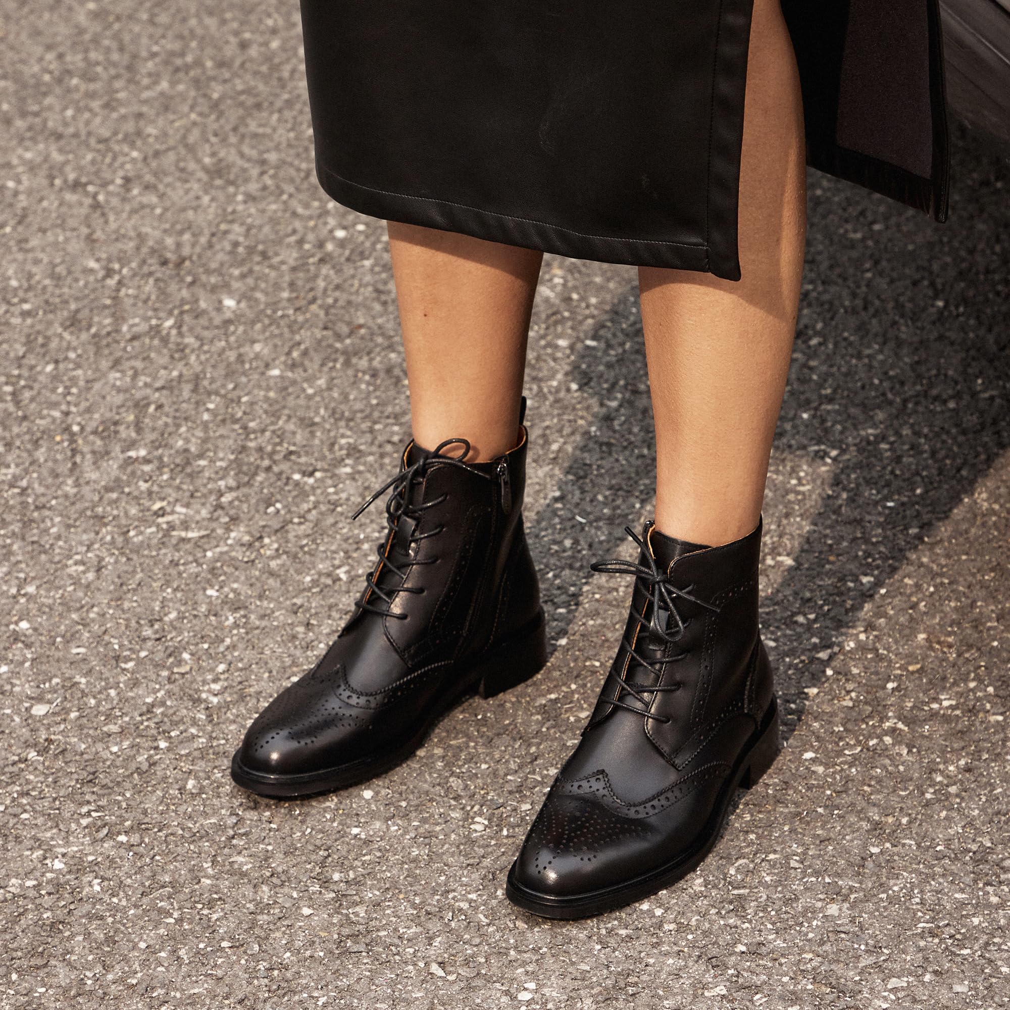 **BEAU TODAY Women's Combat Boots - Leather Ankle Boots for Fall & Winter | Dressy Wingtip Oxfords with Lace-Up Design | Perfect for Casual Outfits, Work & Night Out**