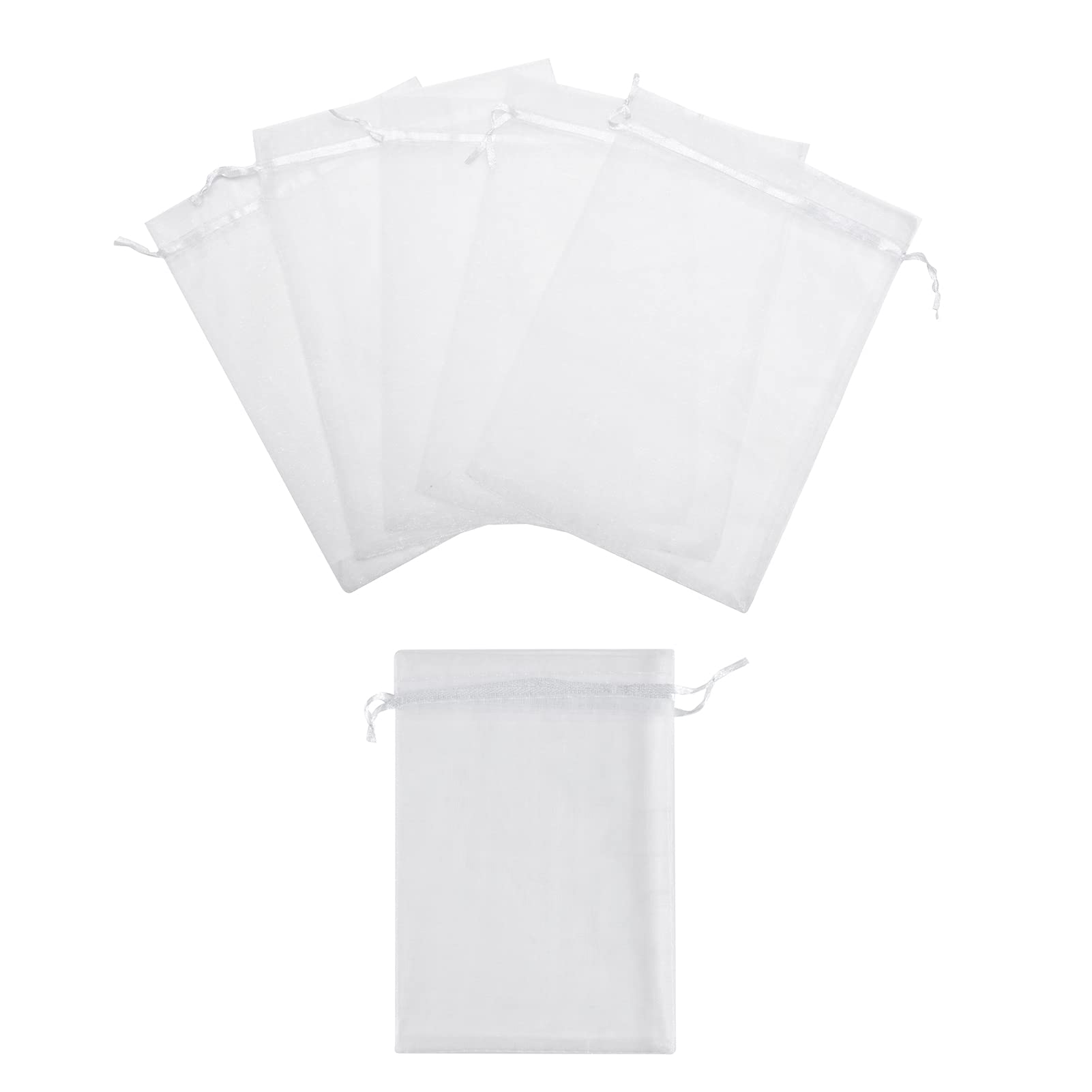 50 Pcs 6x9 Inches White Organza Drawstring Gift Bags for Wedding Favors, Party Decorations, Baby Showers & Bridal Events - Perfect for Candy, Jewelry & Small Gifts
