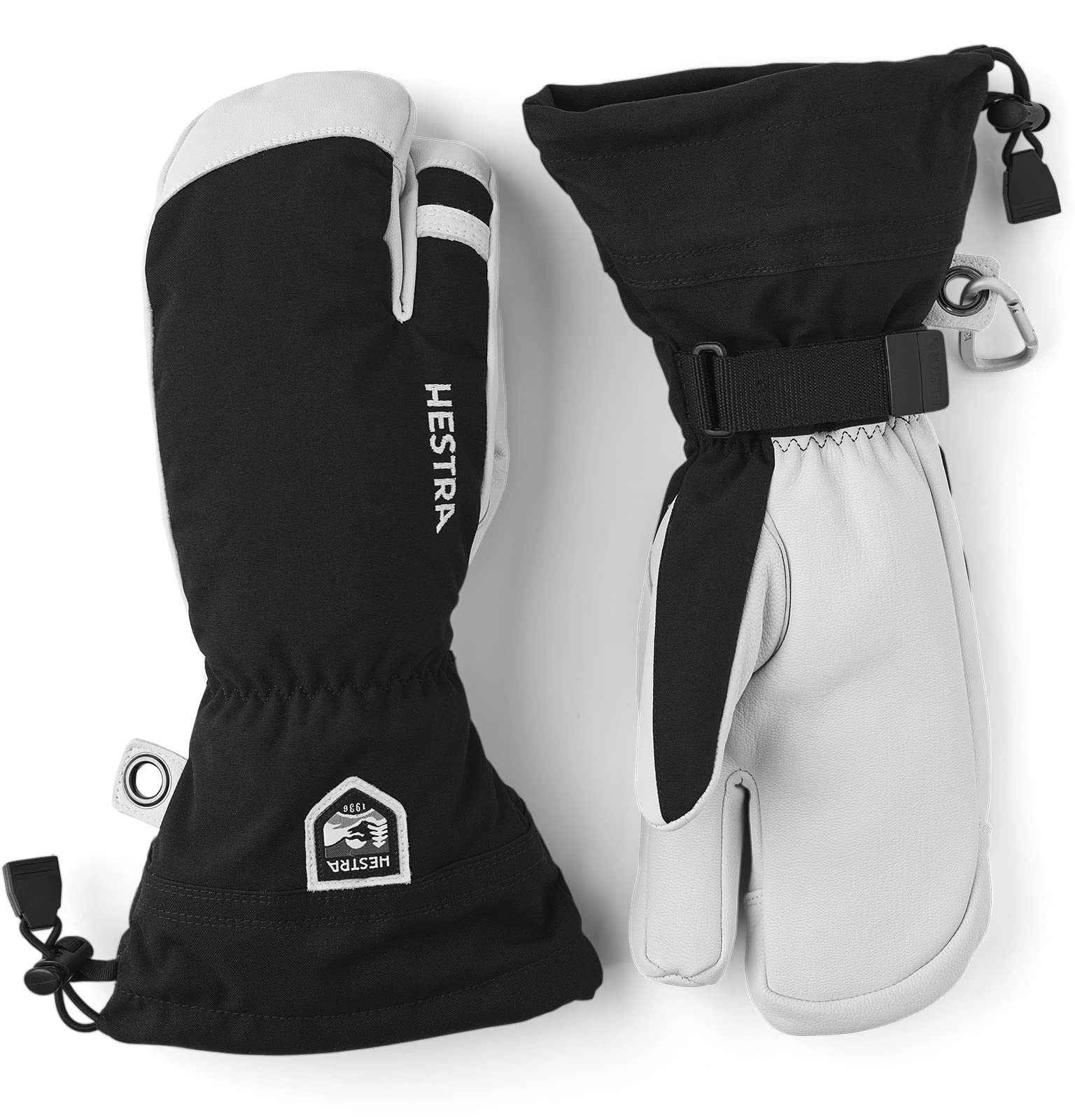 Hestra Unisex Army Leather Heli Ski Gloves - 3-Finger Waterproof Snow Gloves for Men & Women - Perfect for Skiing, Snowboarding & Winter Sports
