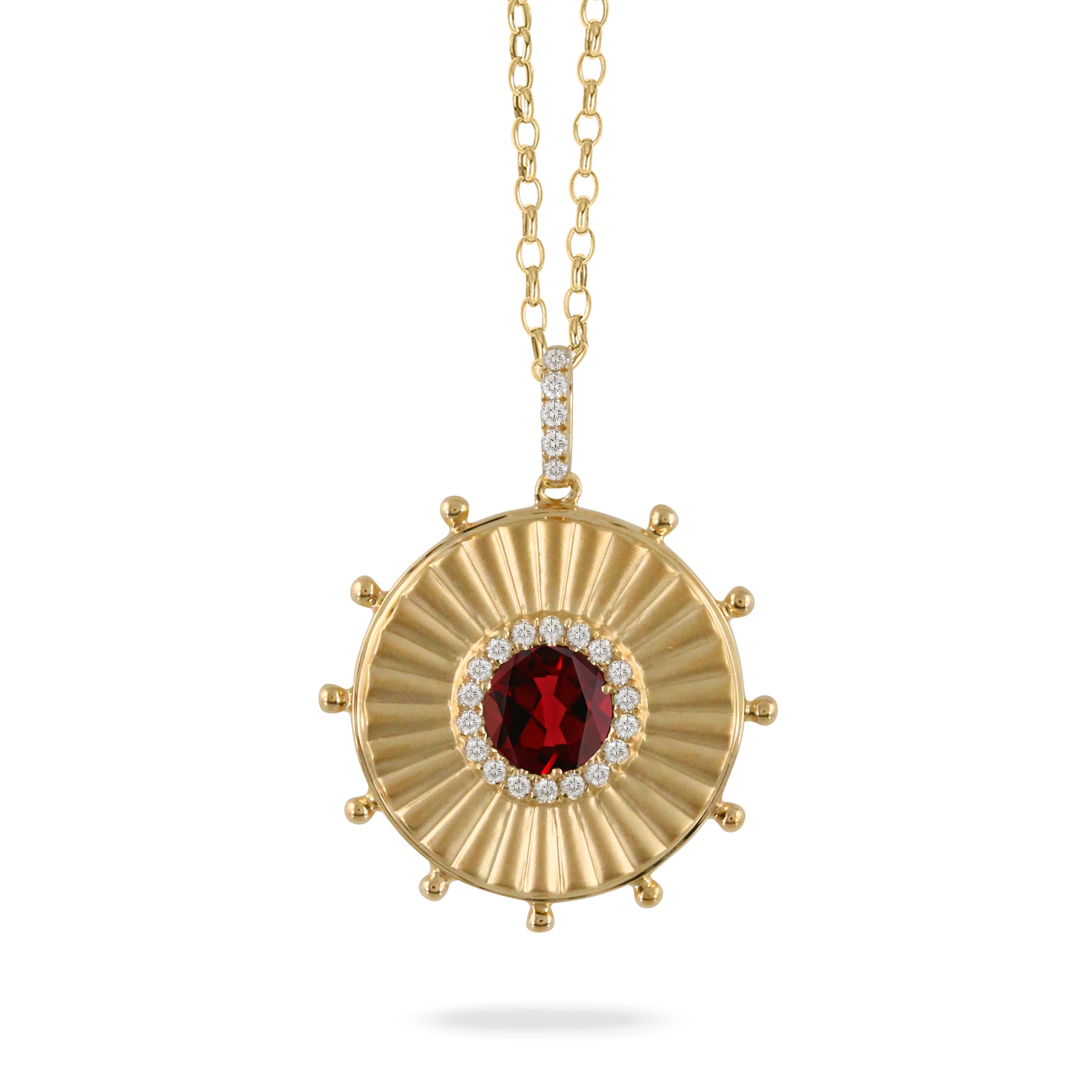 18K Yellow Gold Garnet & Diamond Pendant Necklace for Women - Elegant Jewelry Gift for Valentine's Day, Anniversary & Special Occasions