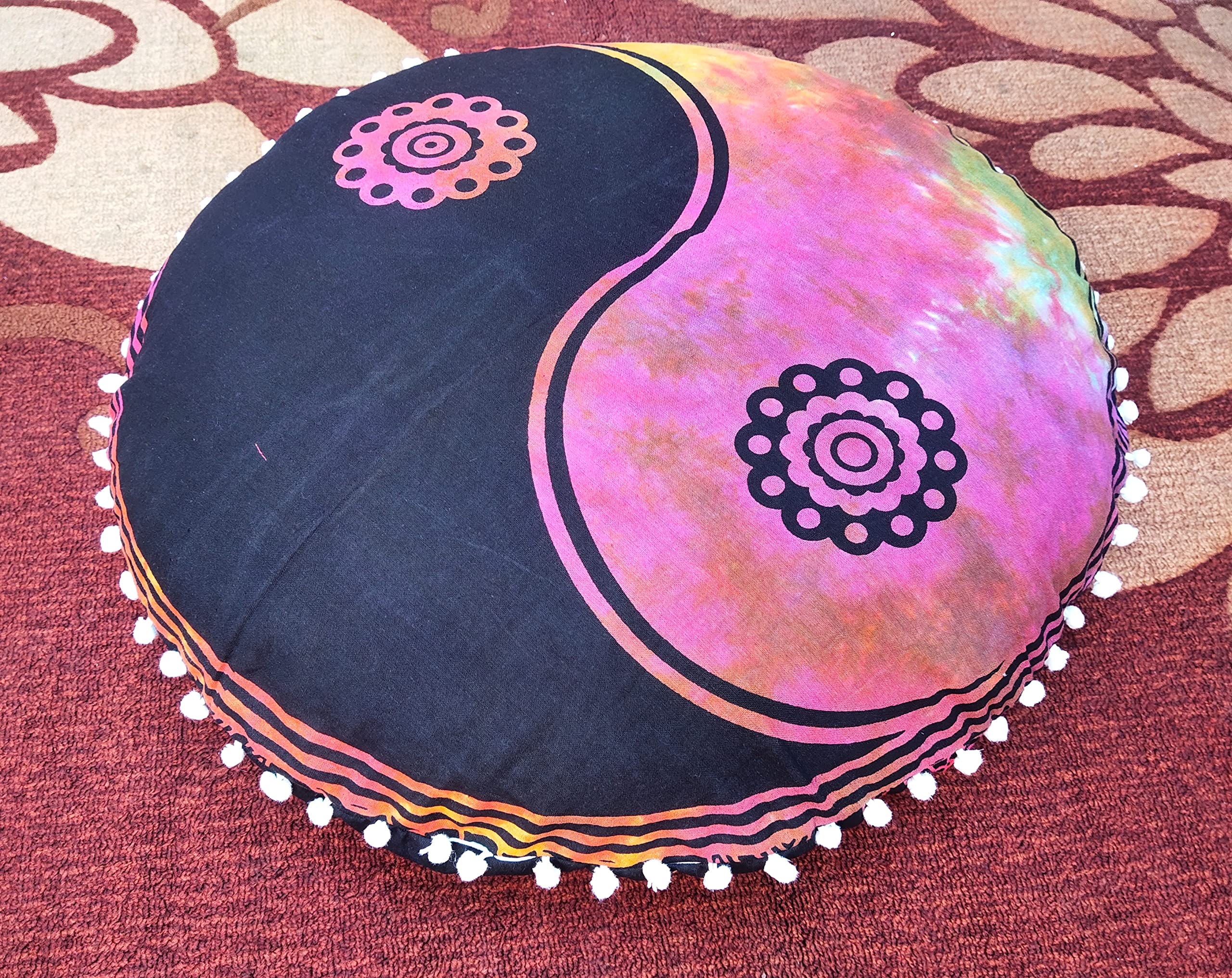 22 Inch Yin Yang Floor Pillow Cover - Soft Cotton Cushion Case for Sofa, Bed, Car & Home Decor - Meditation Pouf Slipcover (Filler Not Included) - Perfect for Living Room, Yoga & Relaxation Spaces