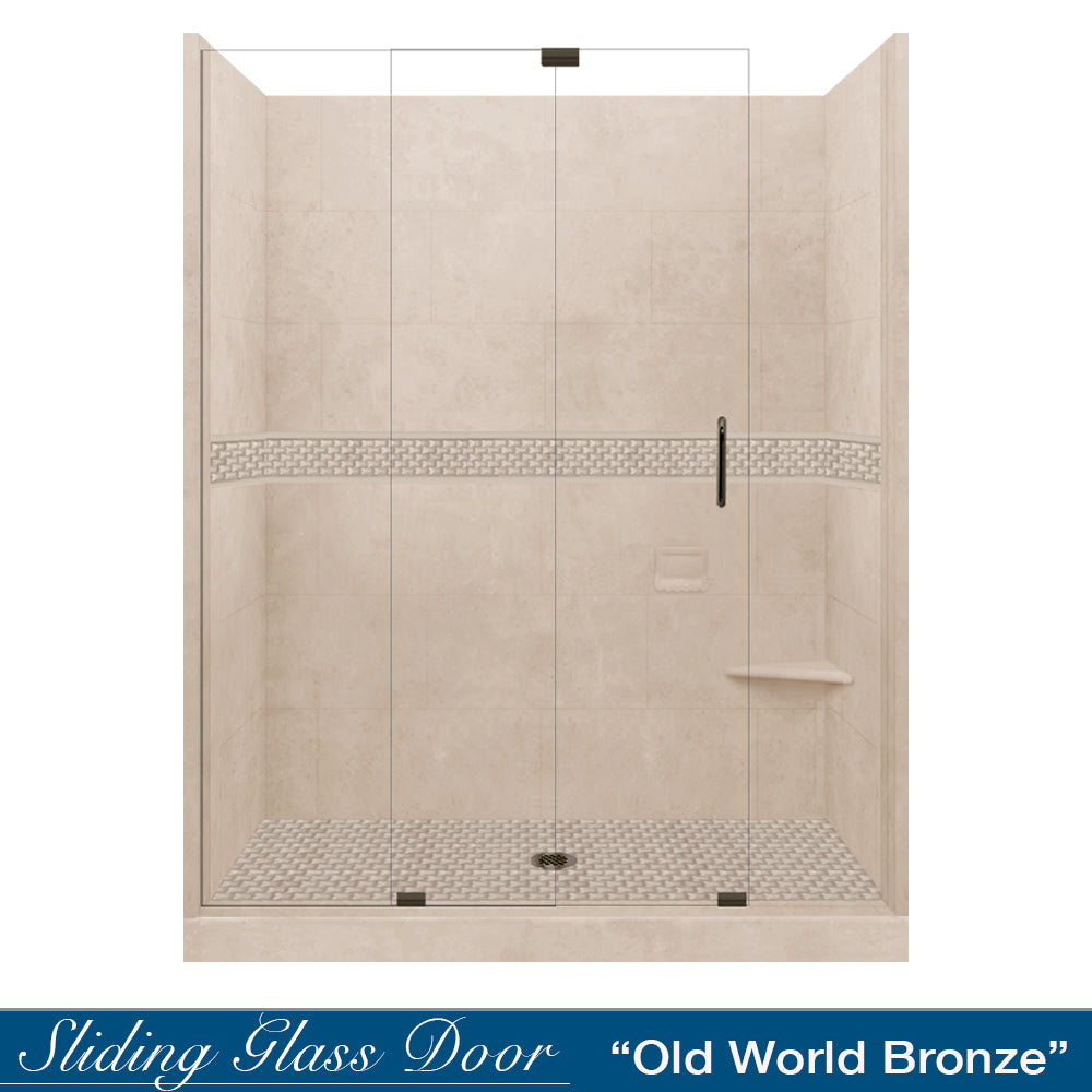 60 Alcove Brown Sugar Sistine Stone & Jewel Stone Accent DIY Shower Remodel Kit - Easy Bathroom Upgrade for Modern Home Renovation