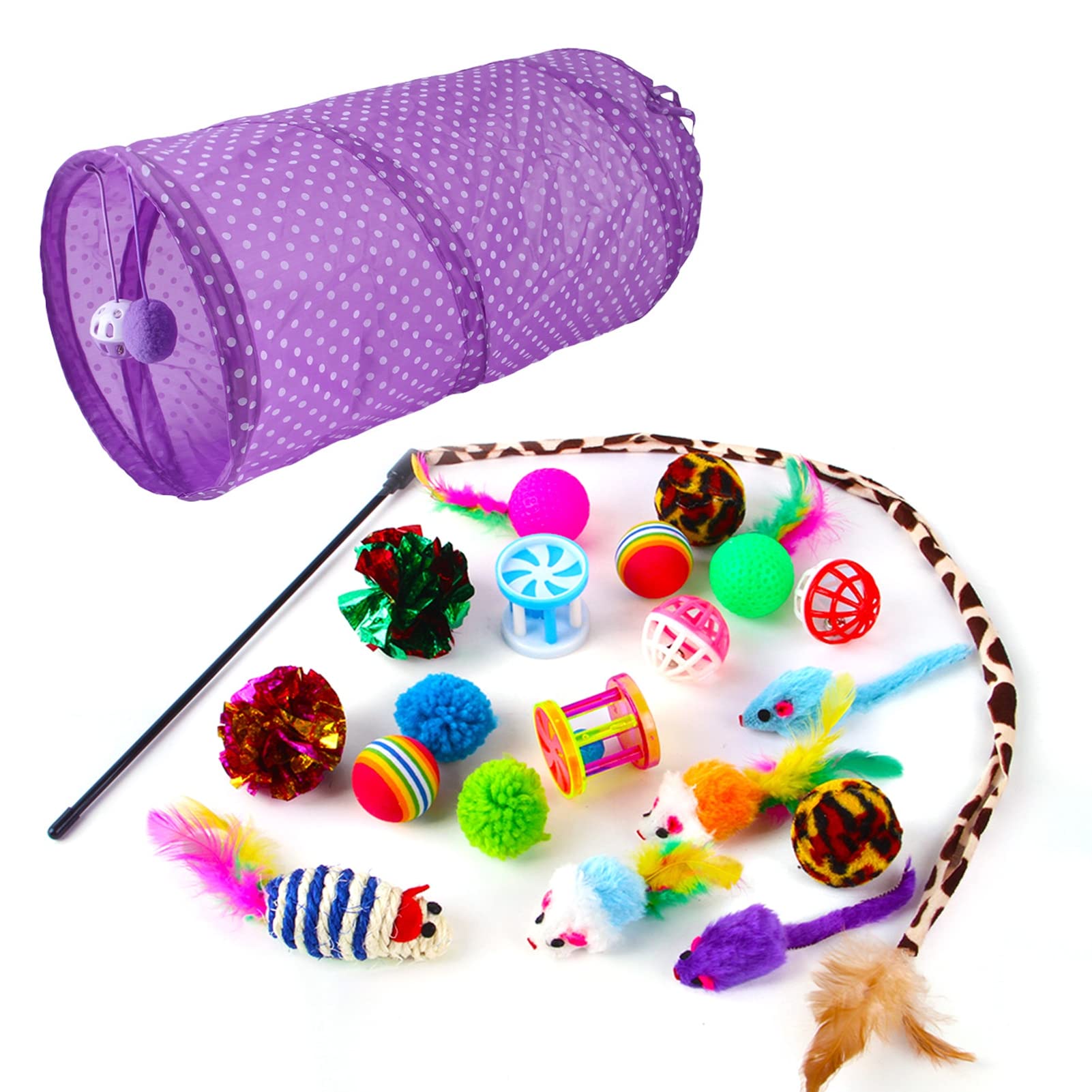 LAJIAO 21-Piece Cat Tunnel Toys Set - Collapsible Pet Play Tunnels with Feather Balls & Mice Toys for Kittens - Boredom Relief & Exercise for Indoor Cats | Perfect for Playtime, Training & Interactive Fun