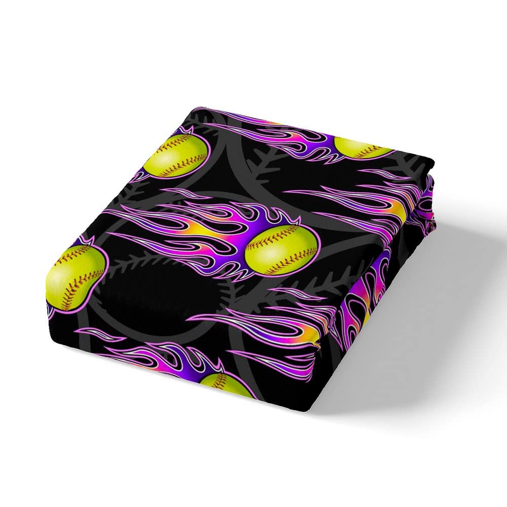 Homewish Volleyball Sheet Set Twin - Purple Flame Bedding for Kids, Teens & Adults | Sporty Black 3-Piece Set with Deep Pocket Fitted Sheet, Flat Sheet & Pillowcase | Perfect for Dorm Rooms, Game Day Decor & Sports-Themed Bedrooms