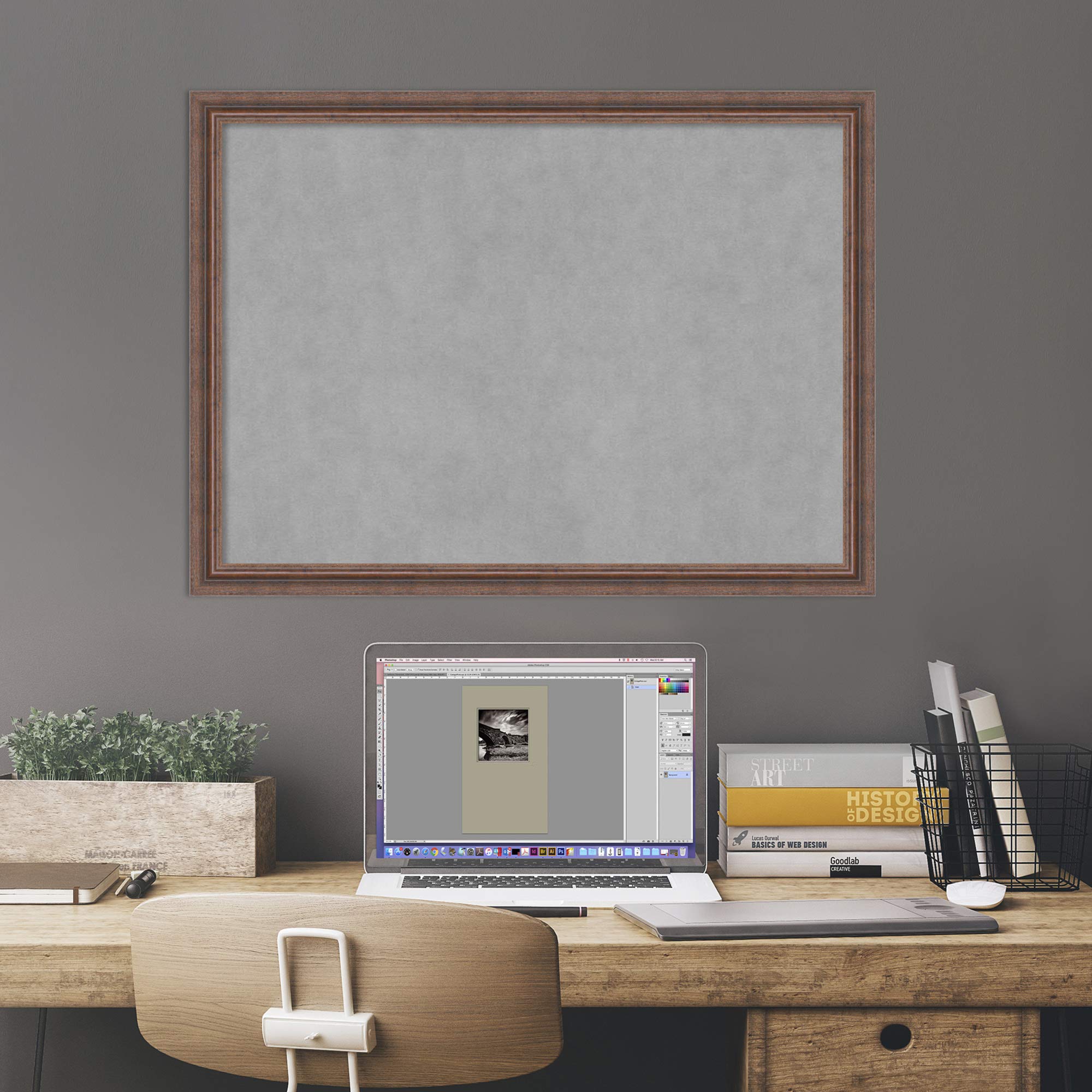 Amanti Art 22x30 Inch Brown Framed Magnetic Vision Board - 100% Metal Sheet for Office Decor, Home Organization & Kids Room - Perfect for Displaying Photos, Notes & Reminders in Kitchen, Mudroom or Workspace
