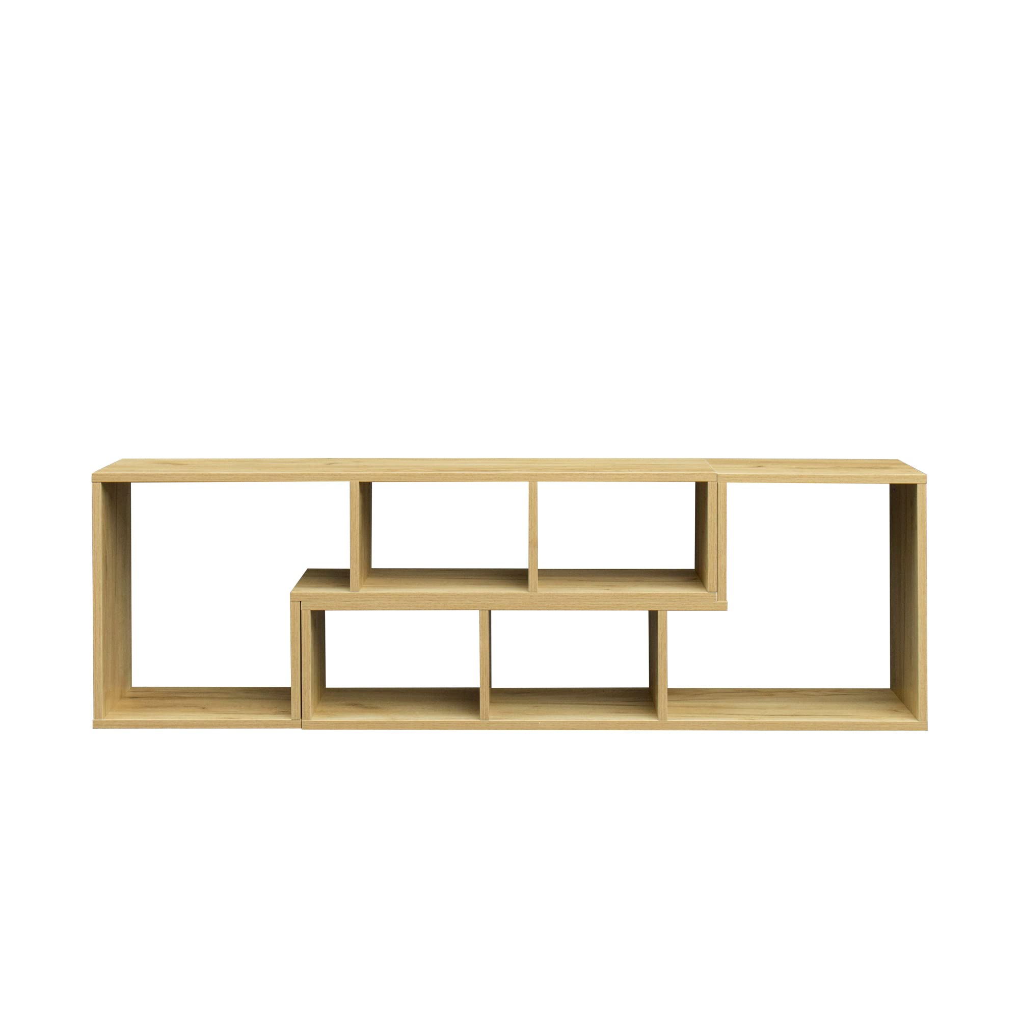 Bidook Double L-Shaped Oak TV Stand with Display Shelf & Bookcase - Solid Wood Home Entertainment Center for Living Room, Bedroom & Office