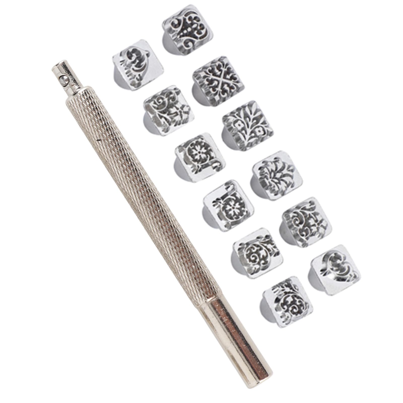 12Pcs Flower Design Leather Stamps Set - DIY Leather Craft Punch Tools with Handle for Leatherworking, Leather Embossing, and Custom Leather Printing | Perfect for Leathercraft, DIY Projects, and Personalized Gifts
