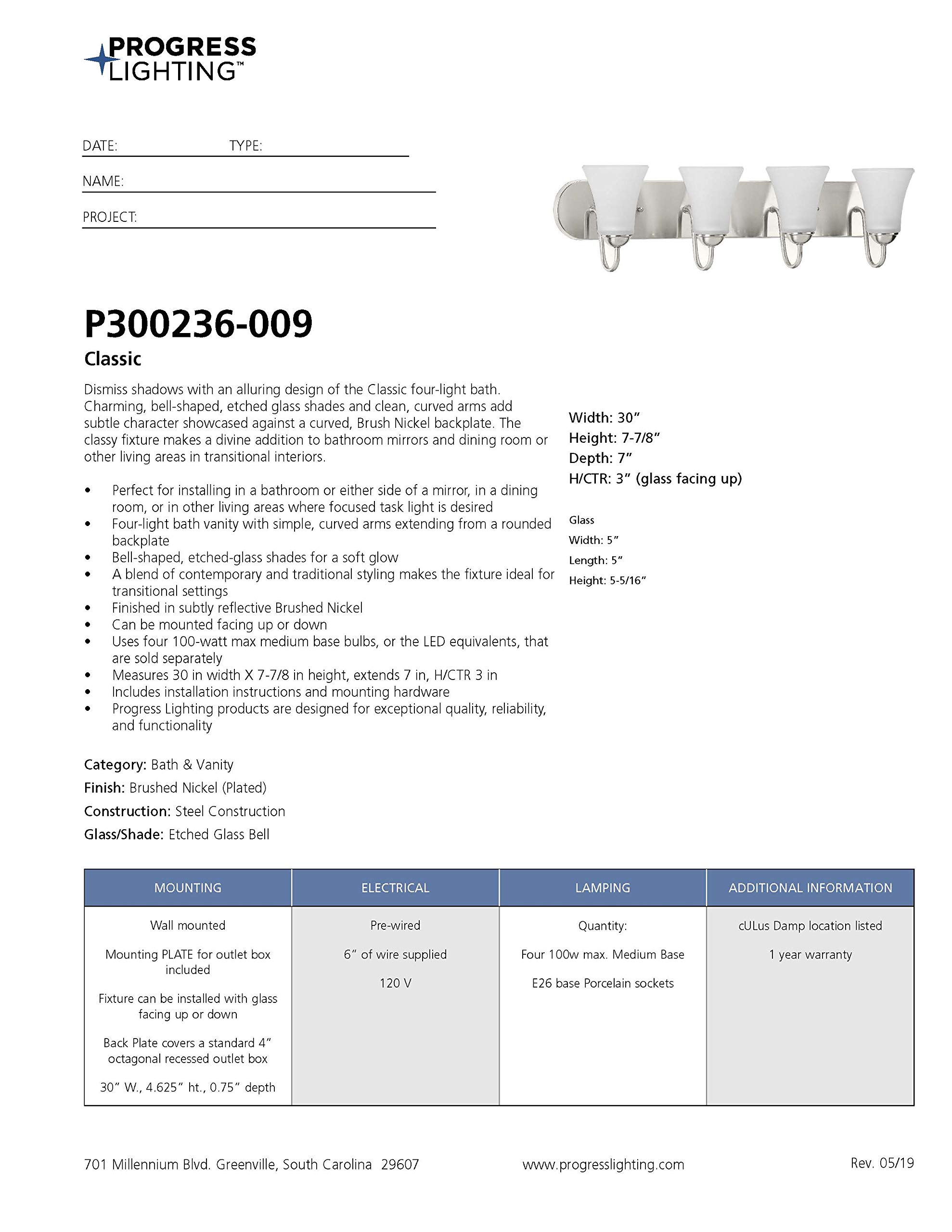Progress Lighting Classic Collection 4-Light Bathroom Vanity Light Fixture - Perfect for Modern Bathrooms, Powder Rooms & Dressing Areas