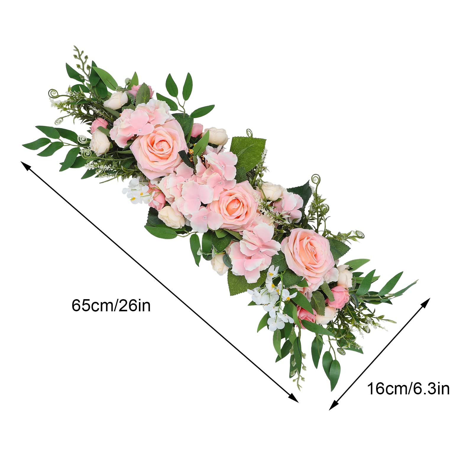 TREETDOBV Artificial Rose Flower Swag for Wedding Arch - Rustic Peony & Sunflower Door Wreath with Green Leaves - Pink Home Decor for Weddings, Parties & Farmhouse Style