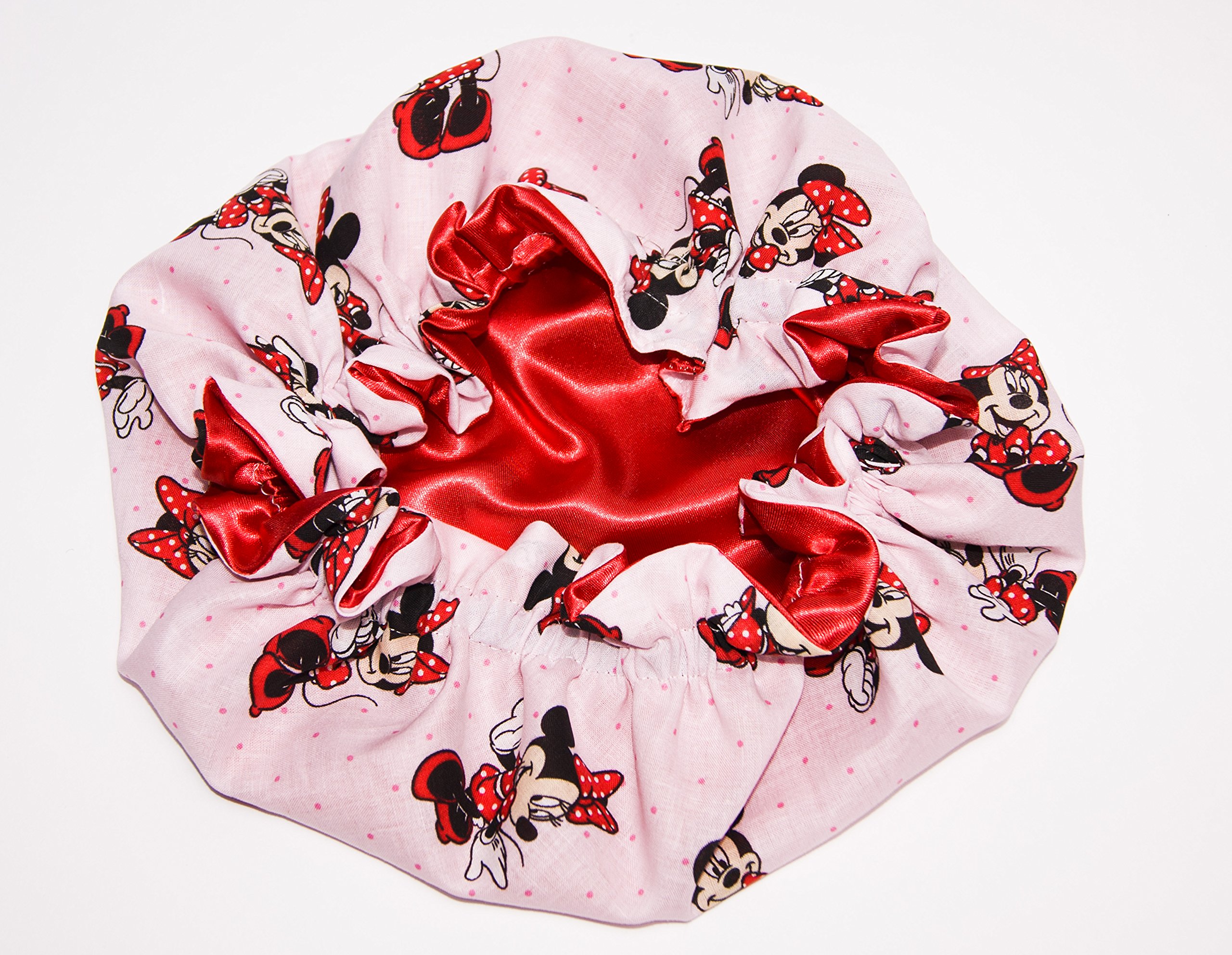 Handmade Reversible Satin Bonnet for Kids & Toddlers - Disney Minnie Mouse Lined - Red (Made in USA) | Perfect for Hair Protection & Sleep Accessories for Girls