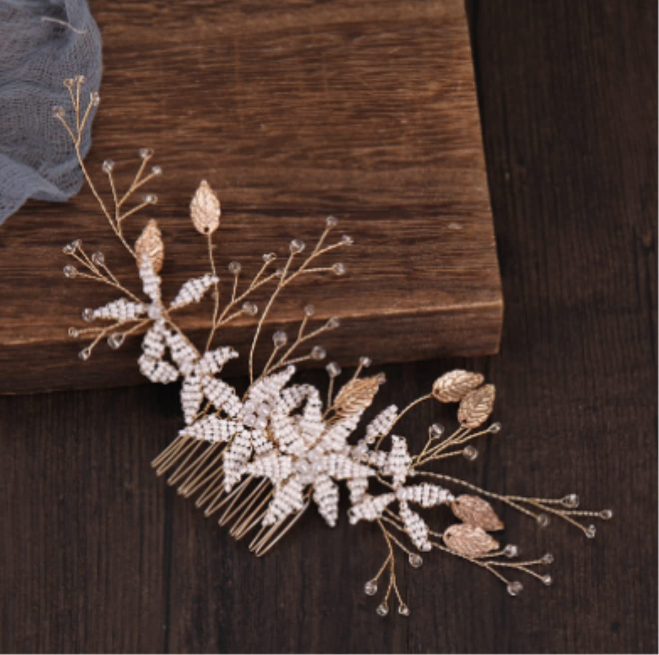 Elegant Gold Bridal Hair Comb with Flower - Wedding Headband for Bride, Bridesmaids & Special Occasions | Perfect for Weddings, Prom, Parties & Formal Events