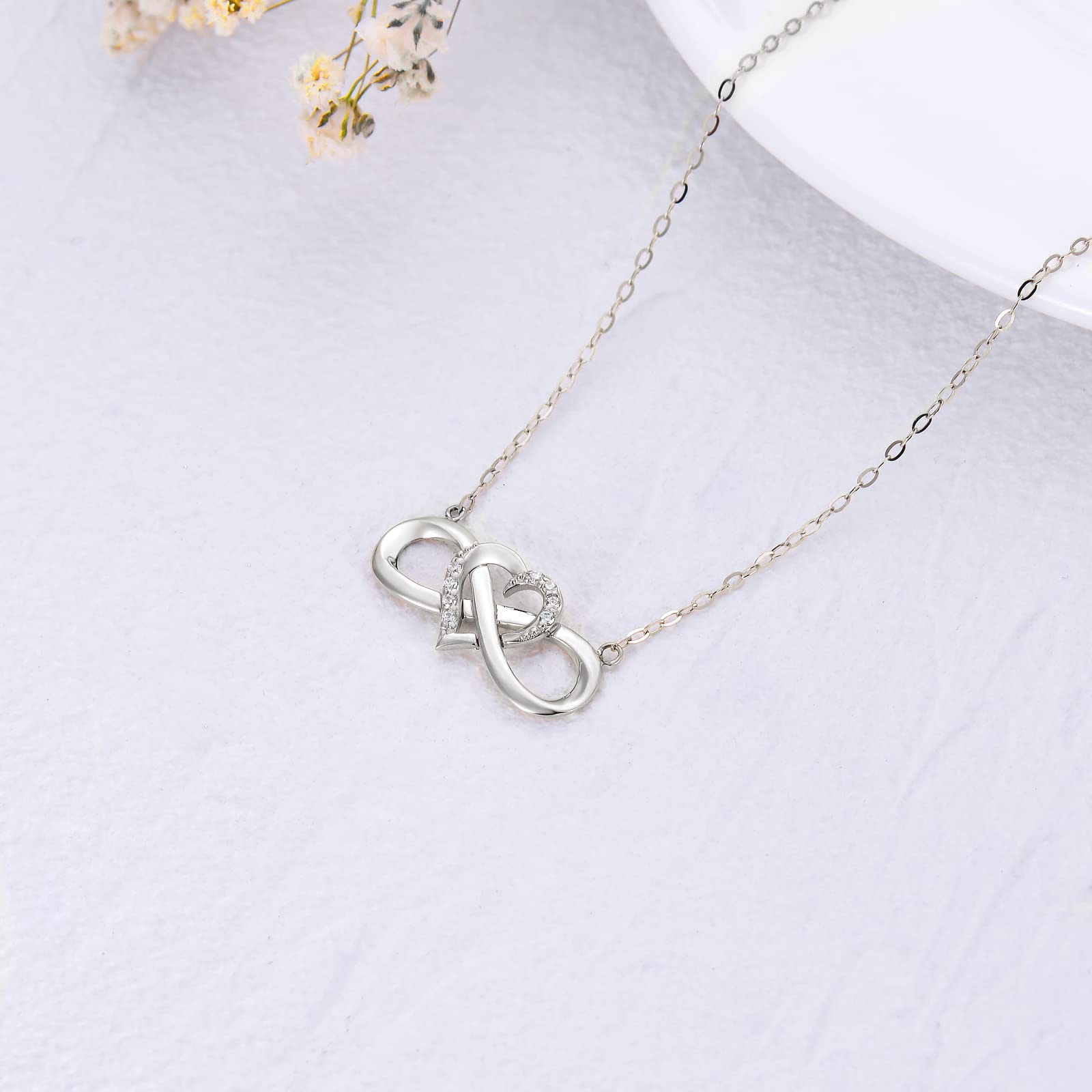 Natural Diamond Infinity Swirl Necklace - Sterling Silver Heart Pendant Love Jewelry for Women, Mom, Wife - 18