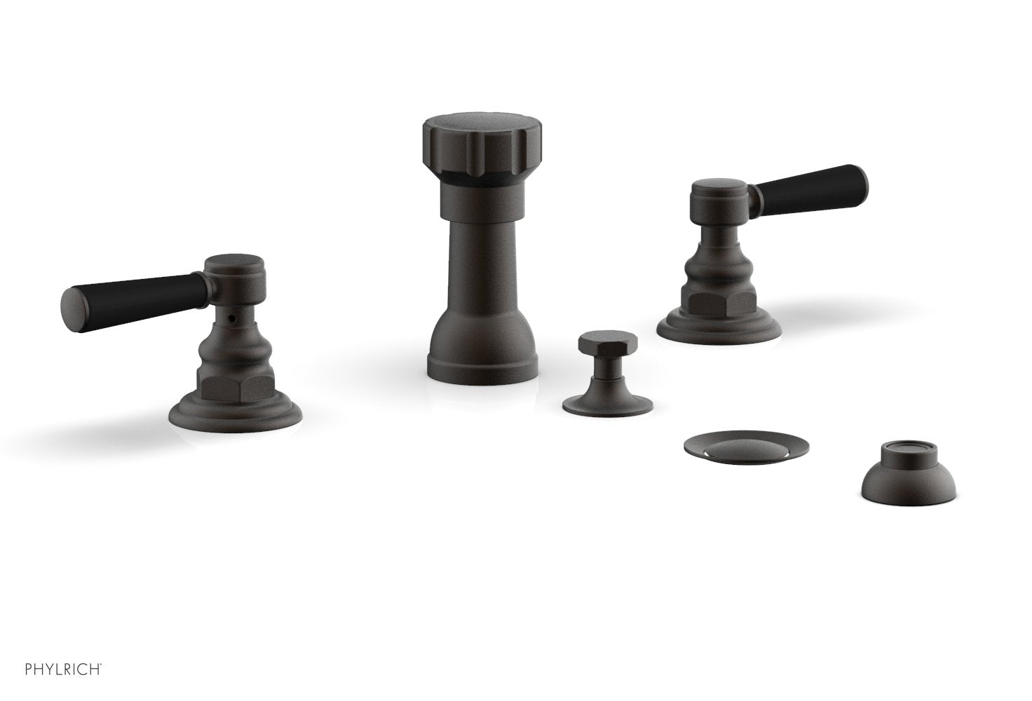 HEX TRADITIONAL 4-Hole Bidet Faucet Set with Satin Black Lever Handles - Model 500-61 - Perfect for Bathroom Renovation & Modern Toilet Upgrades