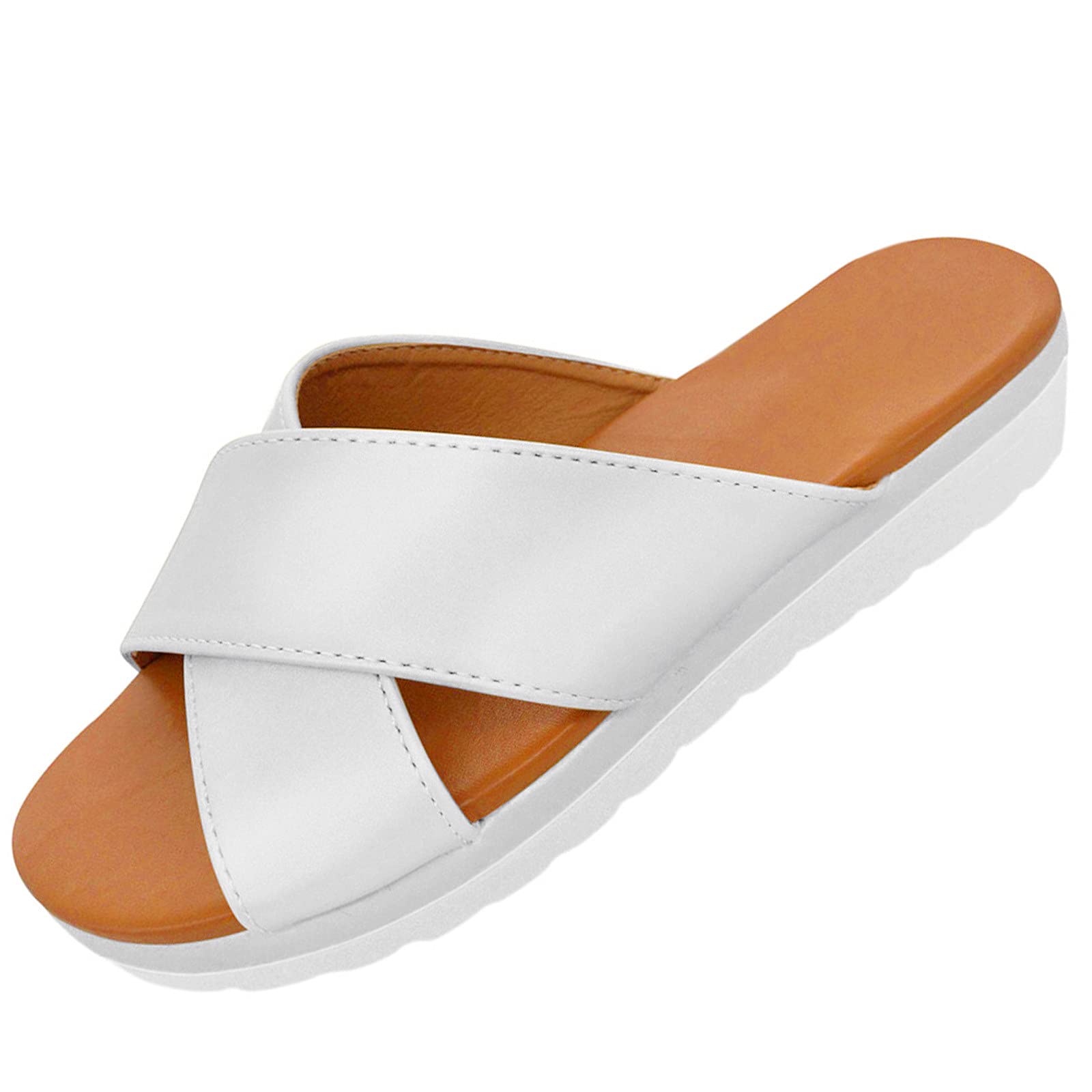 Gooues Women's Low Wedge Slippers - Thick Sole Sandals with Cross Elastic Strap, Open Toe Slip-On Non-Slip Roman Beach Shoes | Perfect for Summer Vacation, Poolside Lounging & Casual Outings