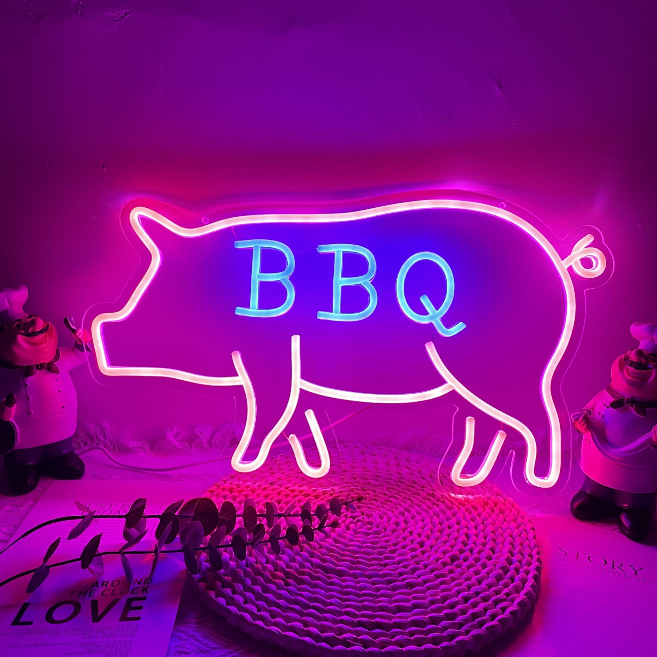 Custom Personalized BBQ Bar Neon Signs - USB Powered, 9 Brightness Levels, Wall Decor for Western Room, Game Room & Outdoor Beer Bar | Perfect for Busch Light Neon Sign & Cactus Jack Themed Spaces | Ideal for Home Bars, Man Caves, Restaurants & Party Decor