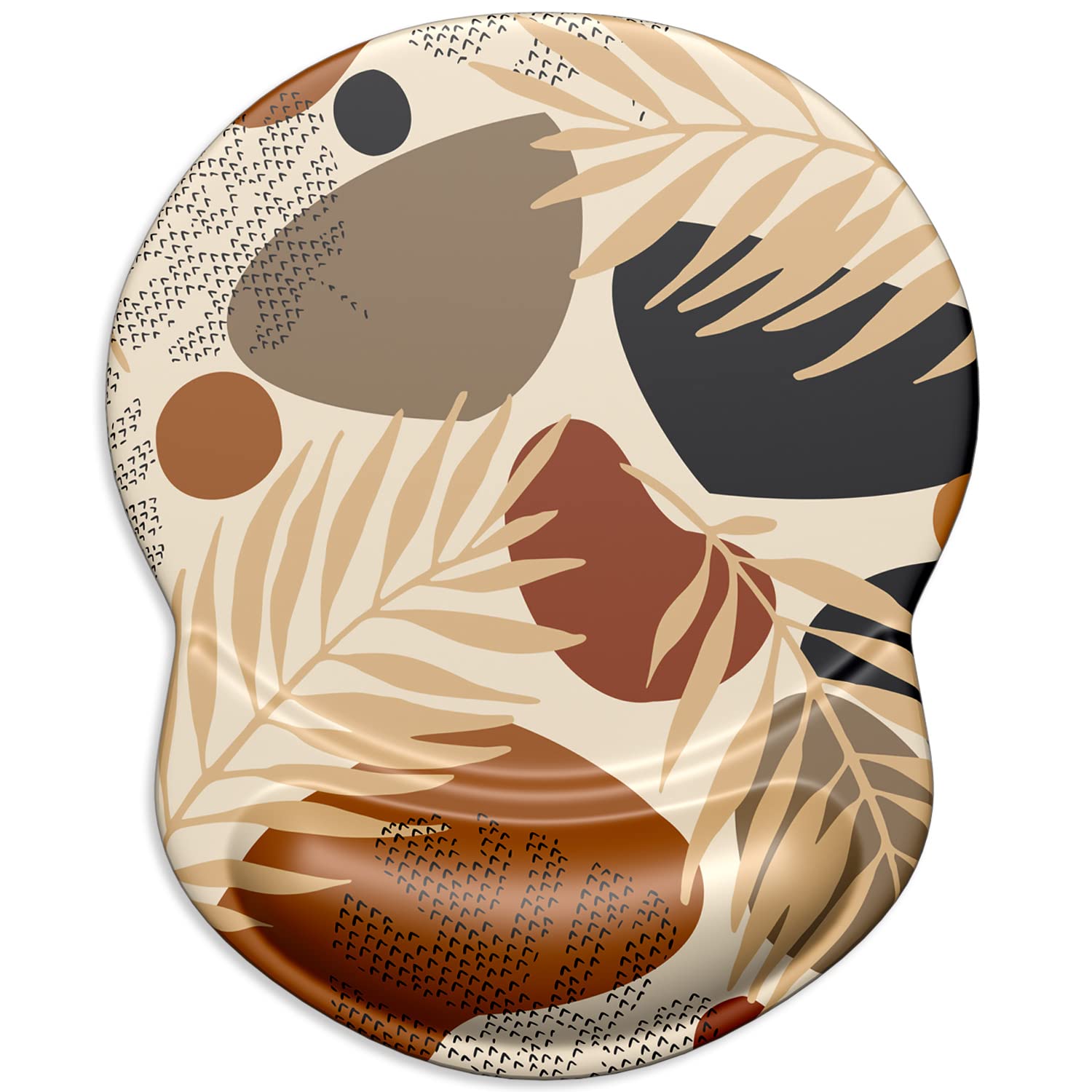 Ergonomic Mouse Pad with Wrist Rest - Non-Slip PU Base, Abstract Modern Leaves Design - Comfortable Wireless Mouse Pad for Office & Gaming - Cute Desk Decor & Accessories for Women (Home, Work, Computer Use)